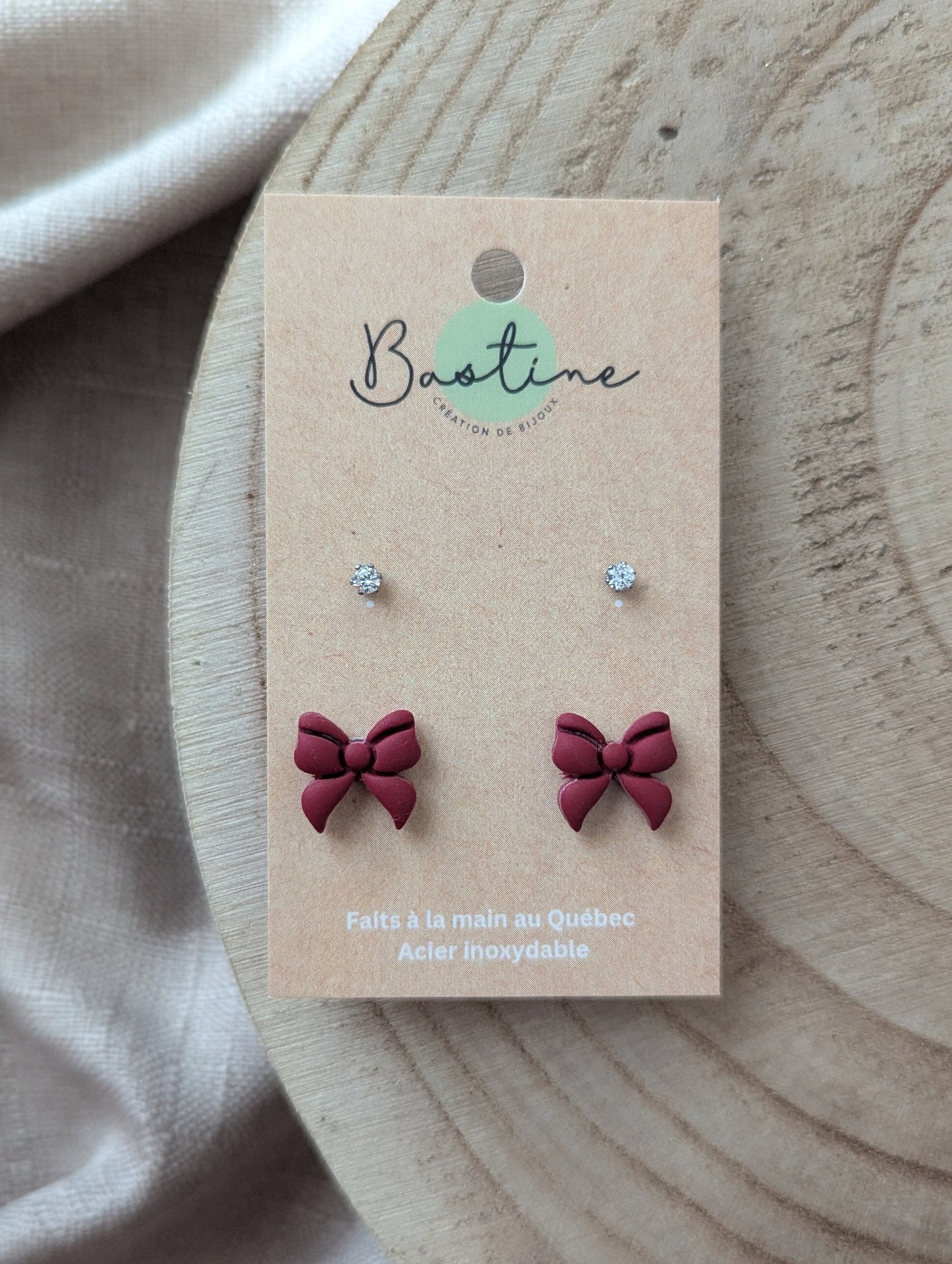 Duo zircons - Boucles d'oreilles studs en argile polymère acier inoxydable hypoallergène