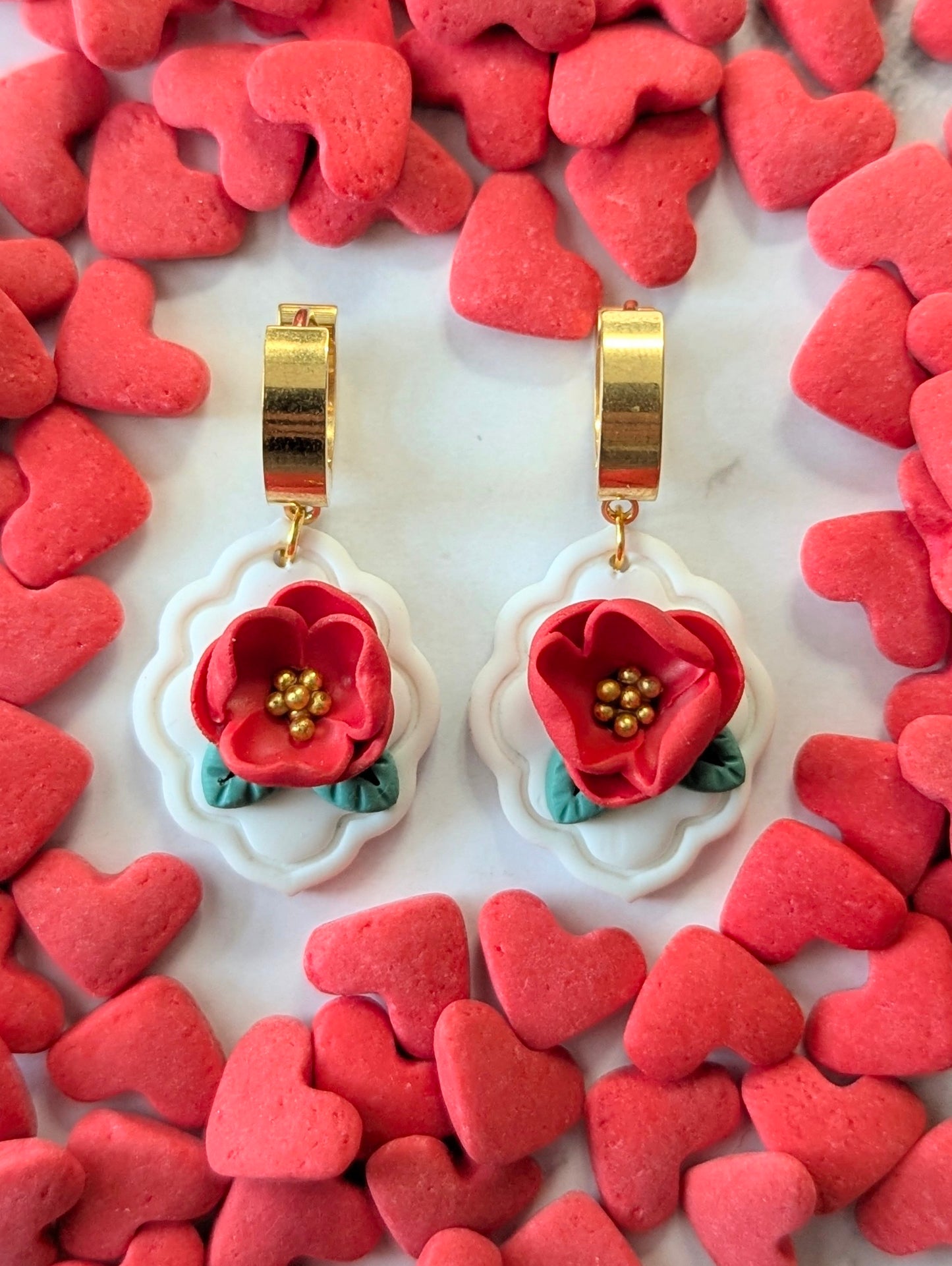 Anneaux fleuris - Boucles d'oreilles pendantes en argile polymère acier inoxydable hypoallergène