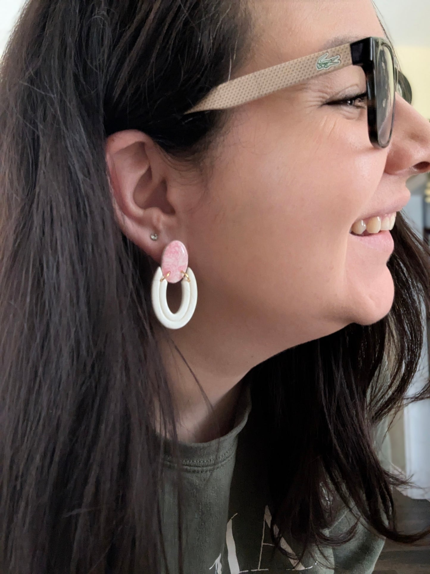 Pendantes romantiques - Boucles d'oreilles pendantes en argile polymère acier inoxydable hypoallergène