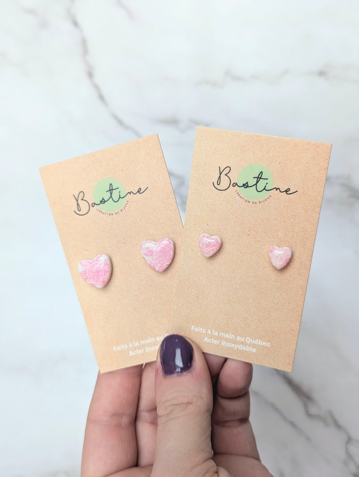 Romantic Hearts (2 sizes available) - Hypoallergenic stainless steel polymer clay stud earrings