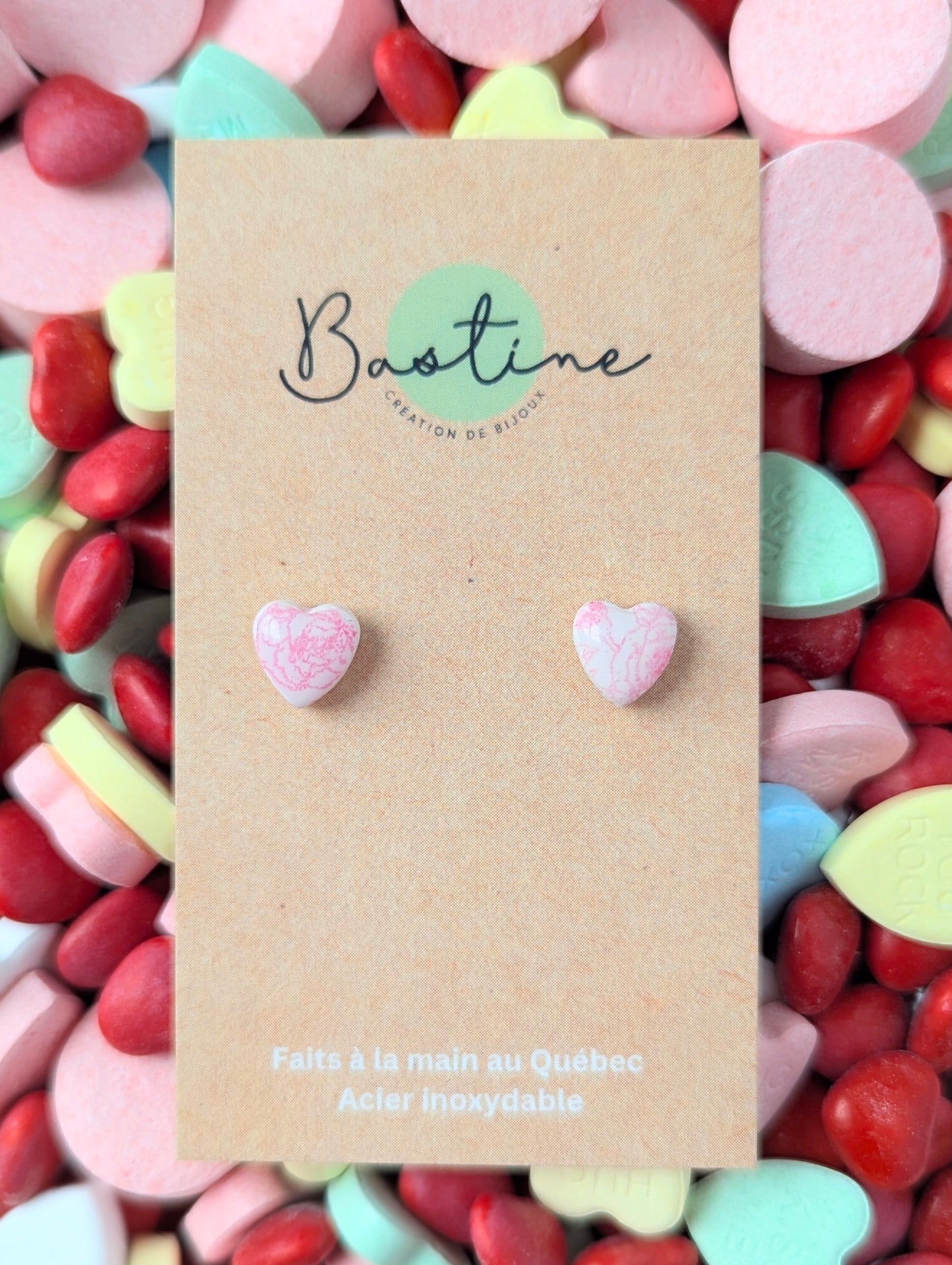 Romantic Hearts (2 sizes available) - Hypoallergenic stainless steel polymer clay stud earrings