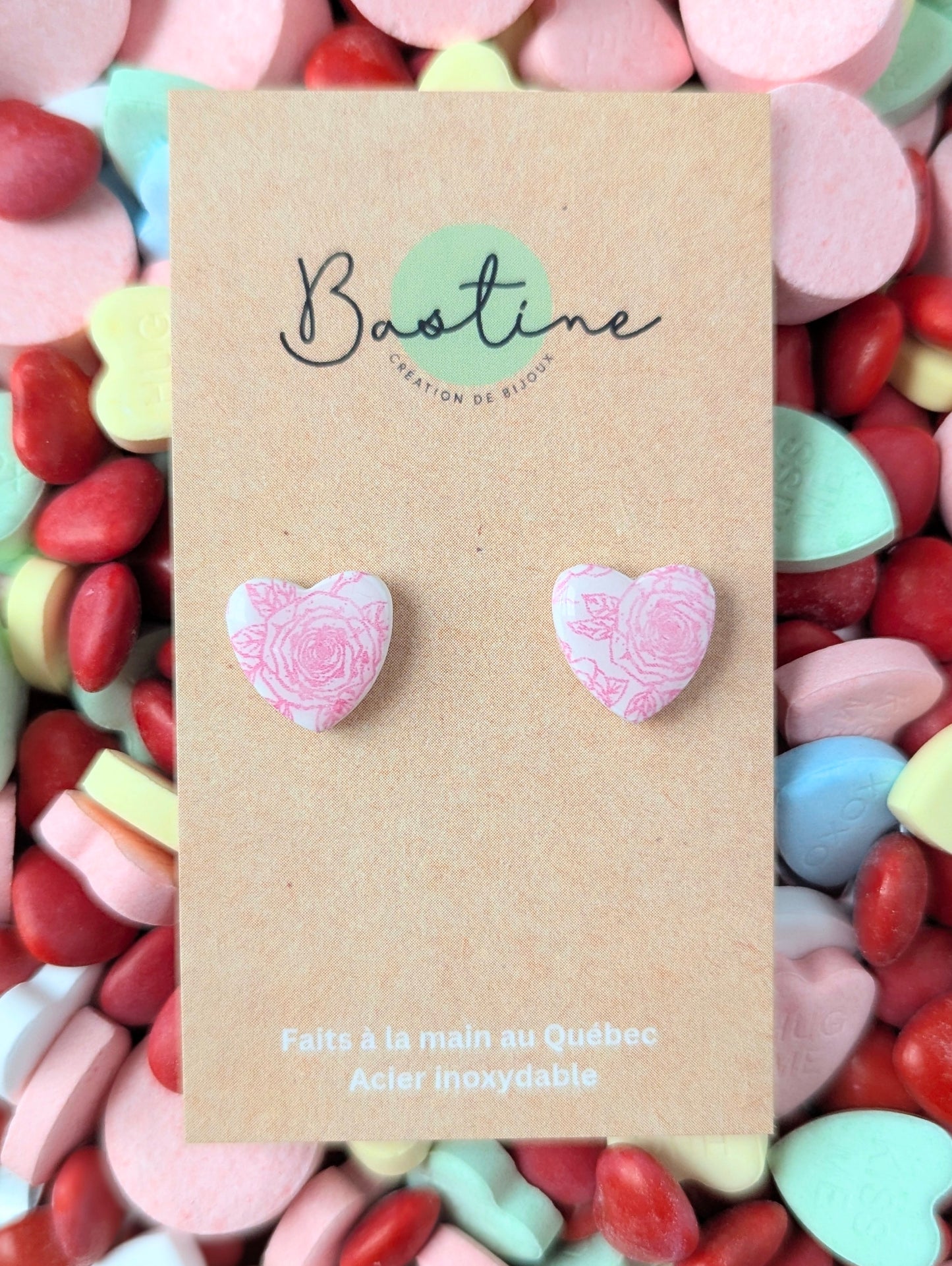 Romantic Hearts (2 sizes available) - Hypoallergenic stainless steel polymer clay stud earrings
