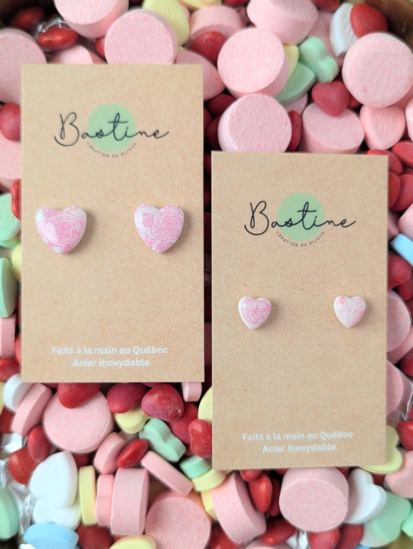 Romantic Hearts (2 sizes available) - Hypoallergenic stainless steel polymer clay stud earrings