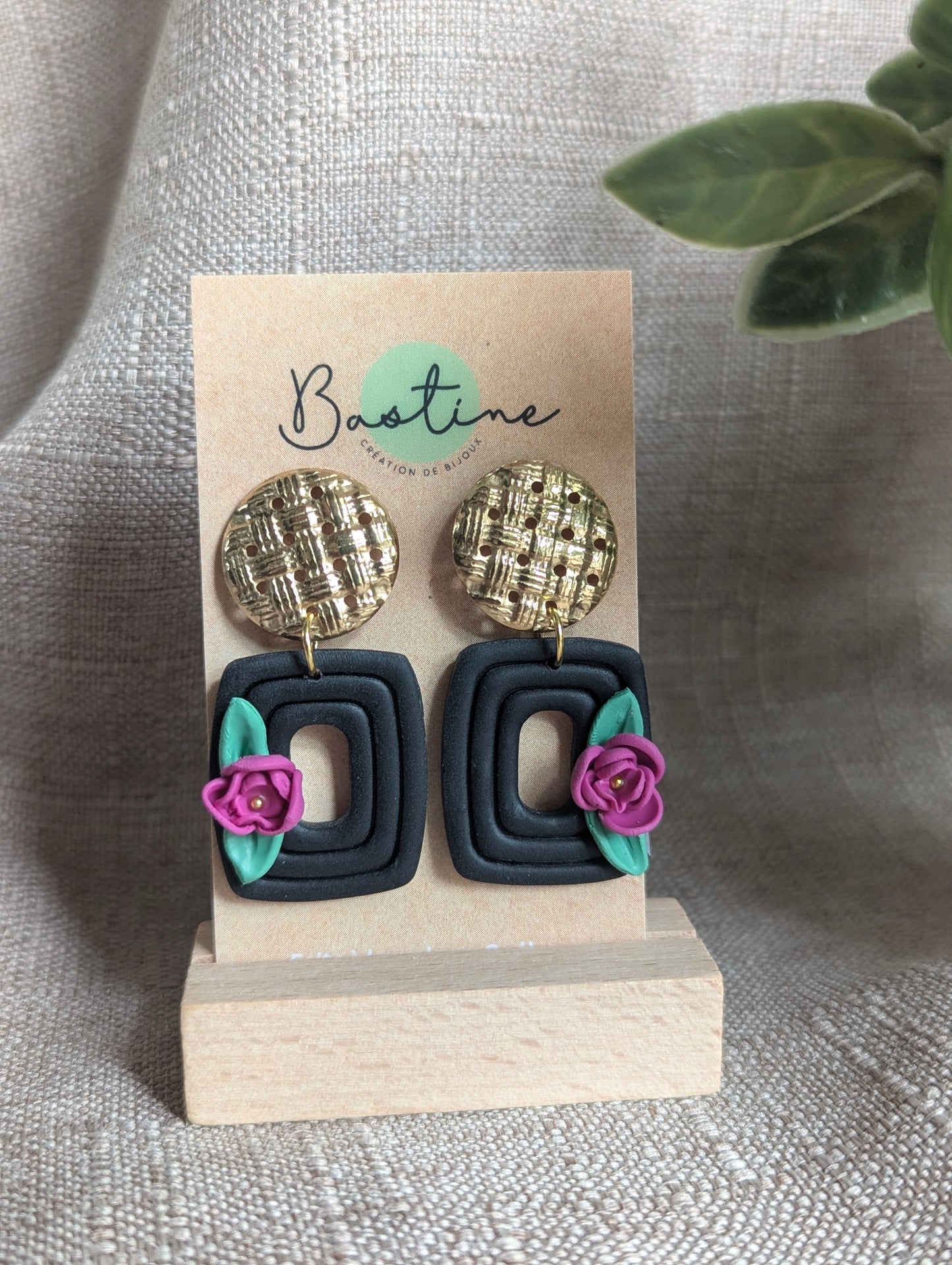 Carmella - Boucles d'oreilles pendantes argile polymère et acier inoxydable hypoallergène