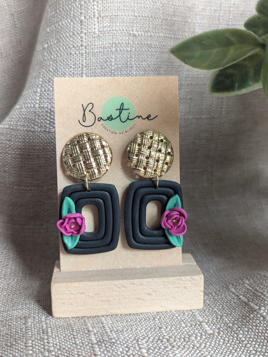 Carmella - Boucles d'oreilles pendantes argile polymère et acier inoxydable hypoallergène
