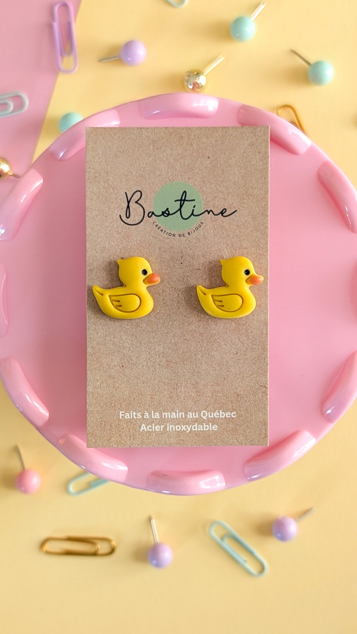 Canards - Boucles d'oreilles studs en argile polymère et acier inoxydable hypoallergène