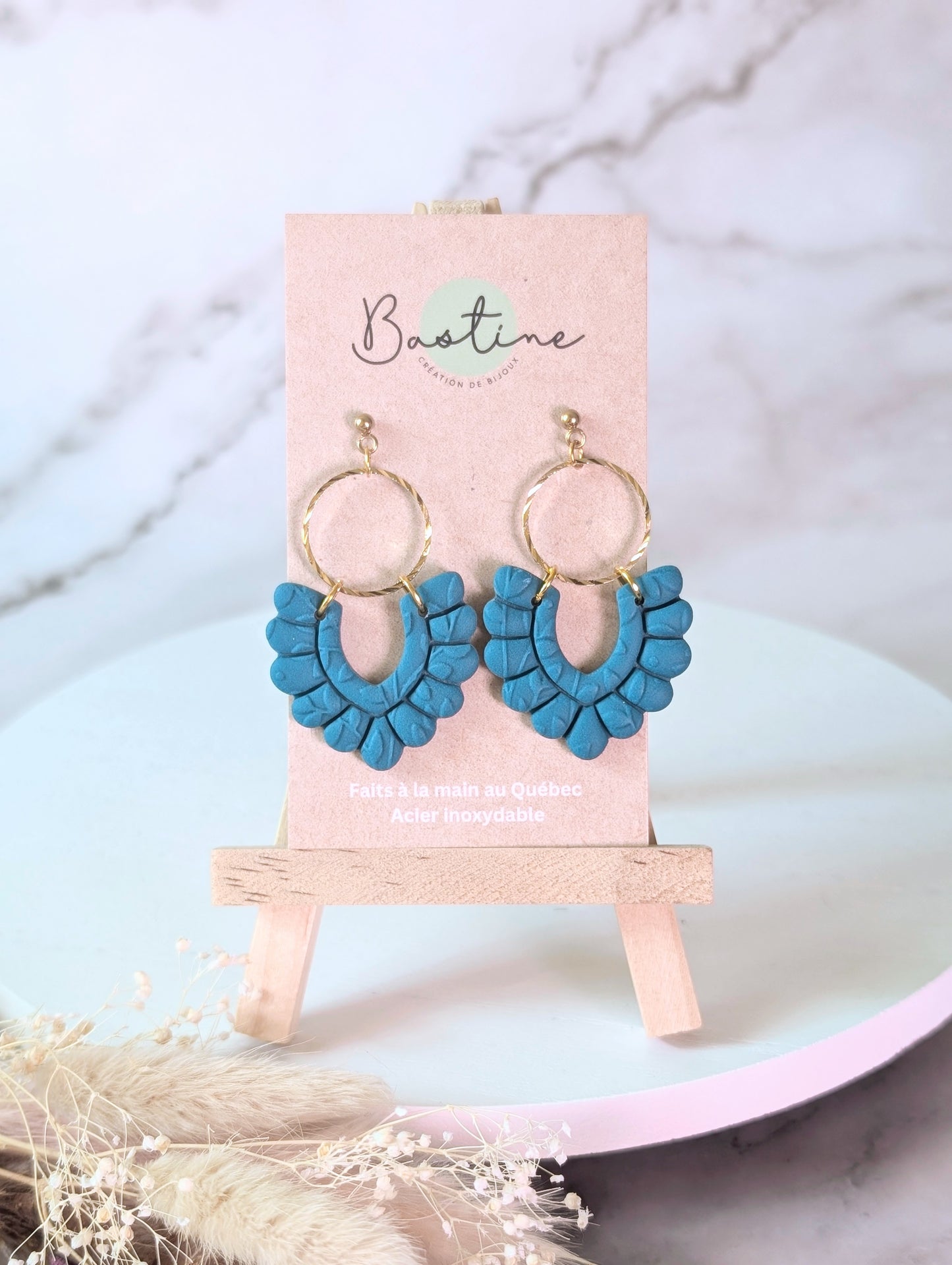 Pénélope turquoises - Boucles d'oreilles pendantes argile polymère et acier inoxydable hypoallergène