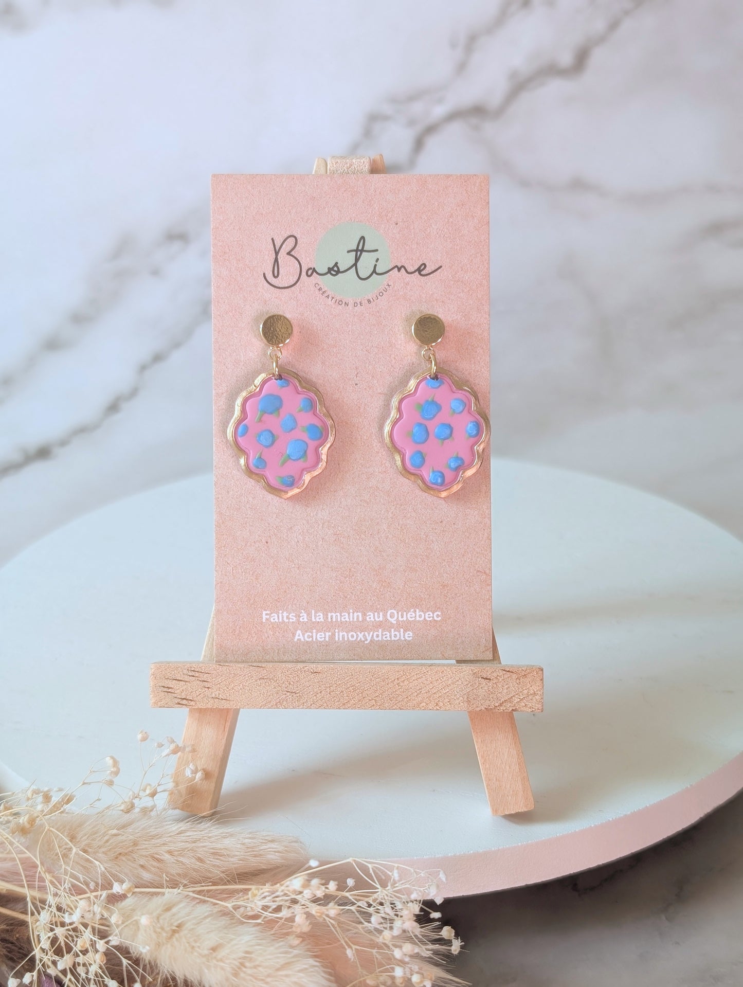 Pendantes fleuries - Boucles d'oreilles pendantes argile polymère et acier inoxydable hypoallergène