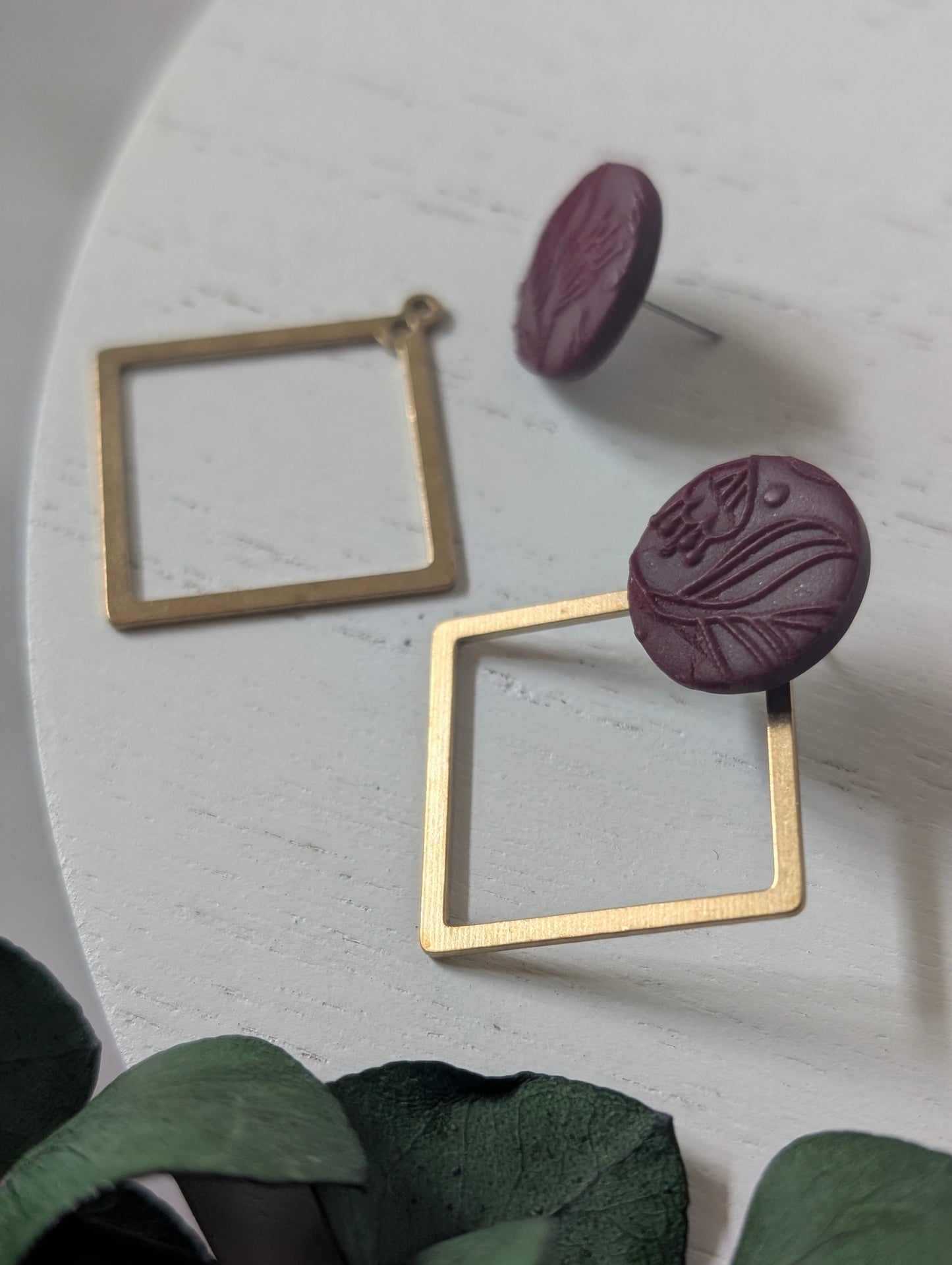 Talia prunes - Boucles d'oreilles de type "ear jacket" argile polymère et acier inoxydable hypoallergène