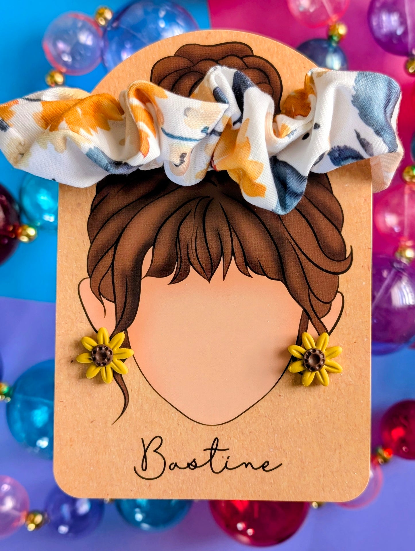 Duo chouchou et boucles d’oreilles - Tournesols