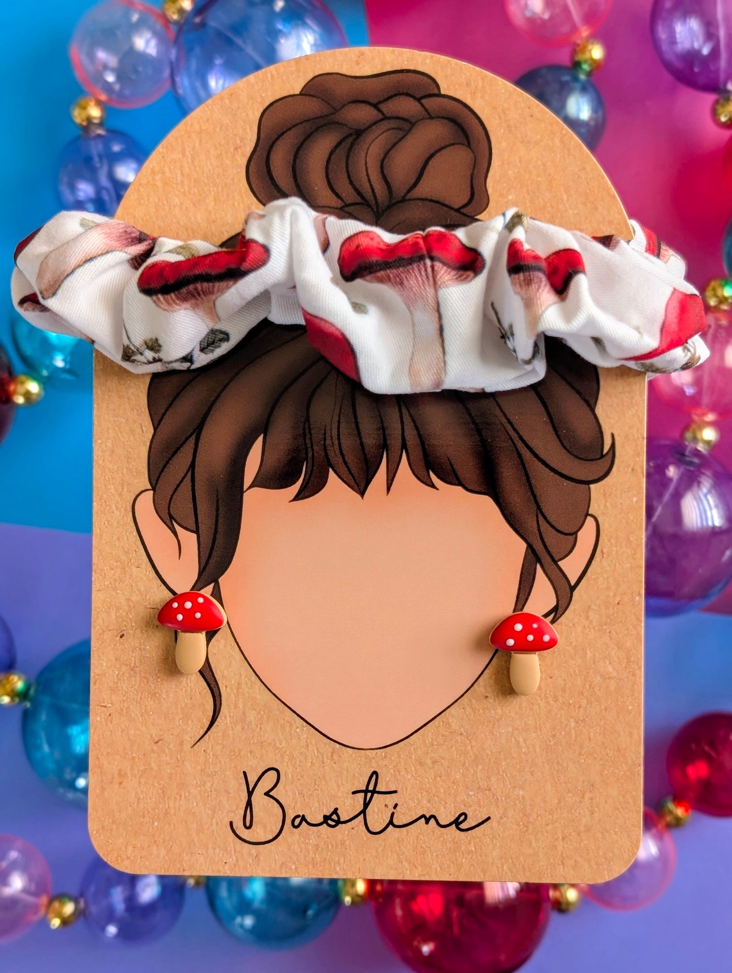 Duo chouchou et boucles d’oreilles - Champignons