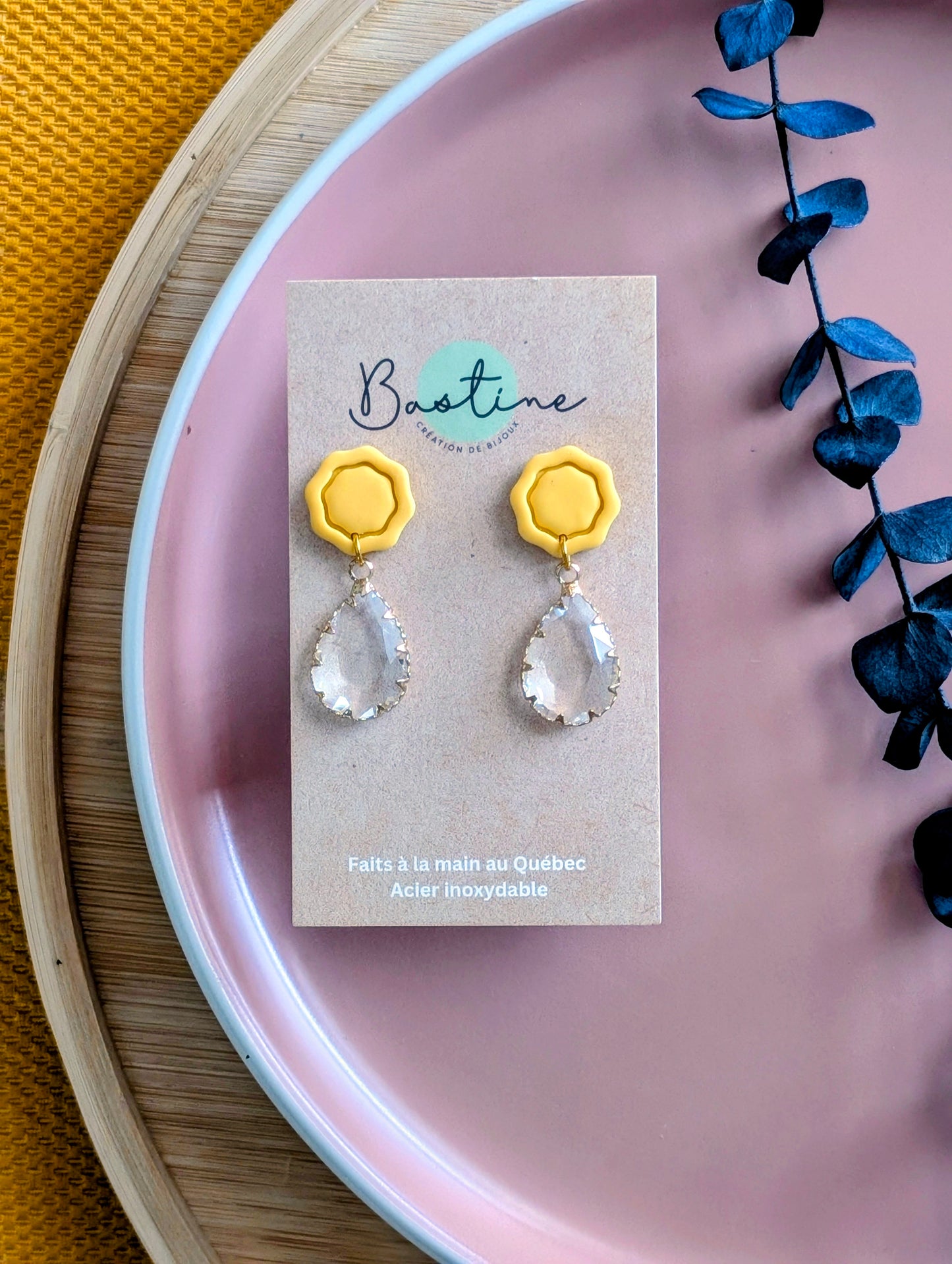 PROMO - Boucles jaune avec bille de verre