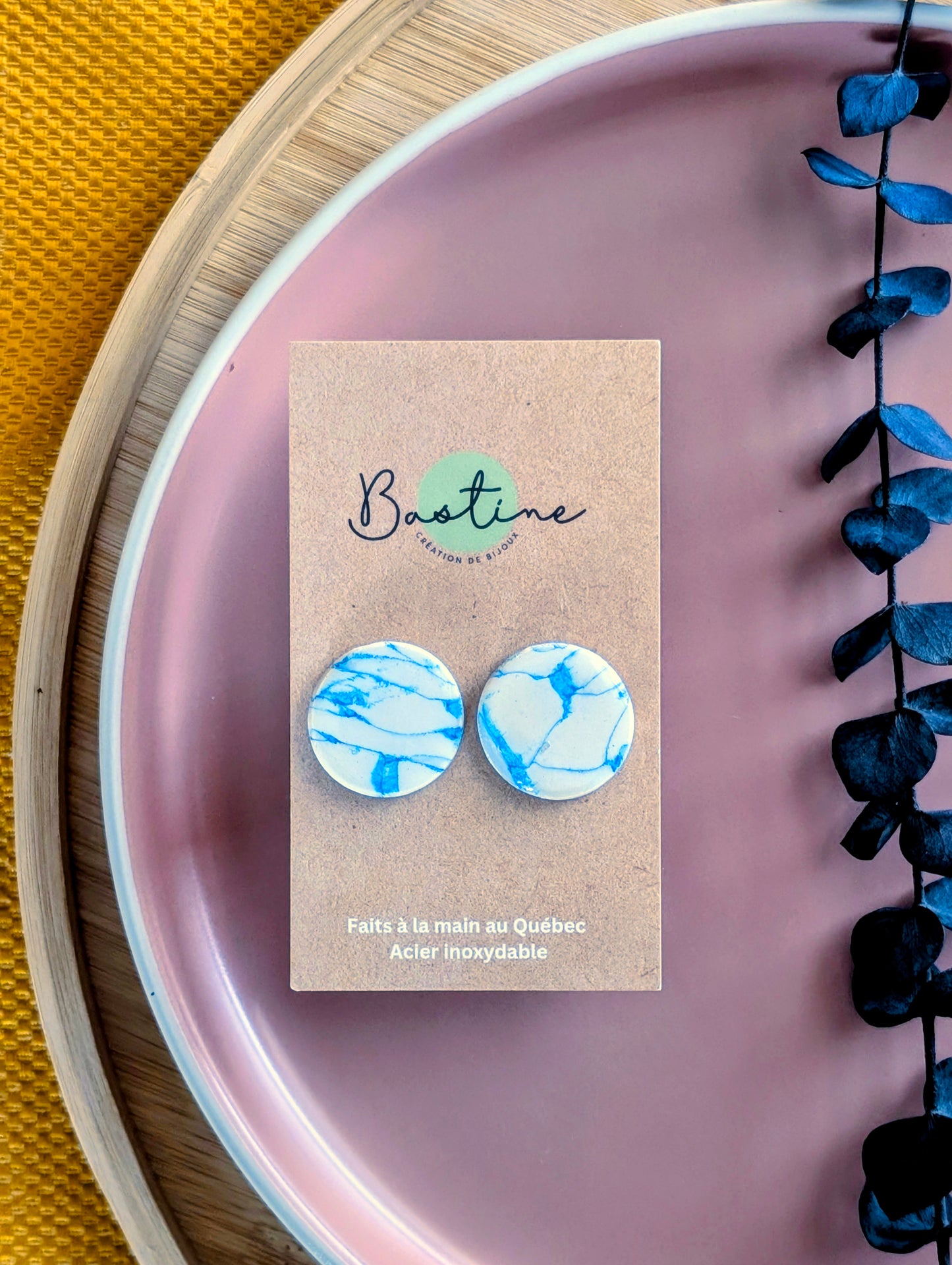 PROMO - Ronds marbrés blanc et bleu