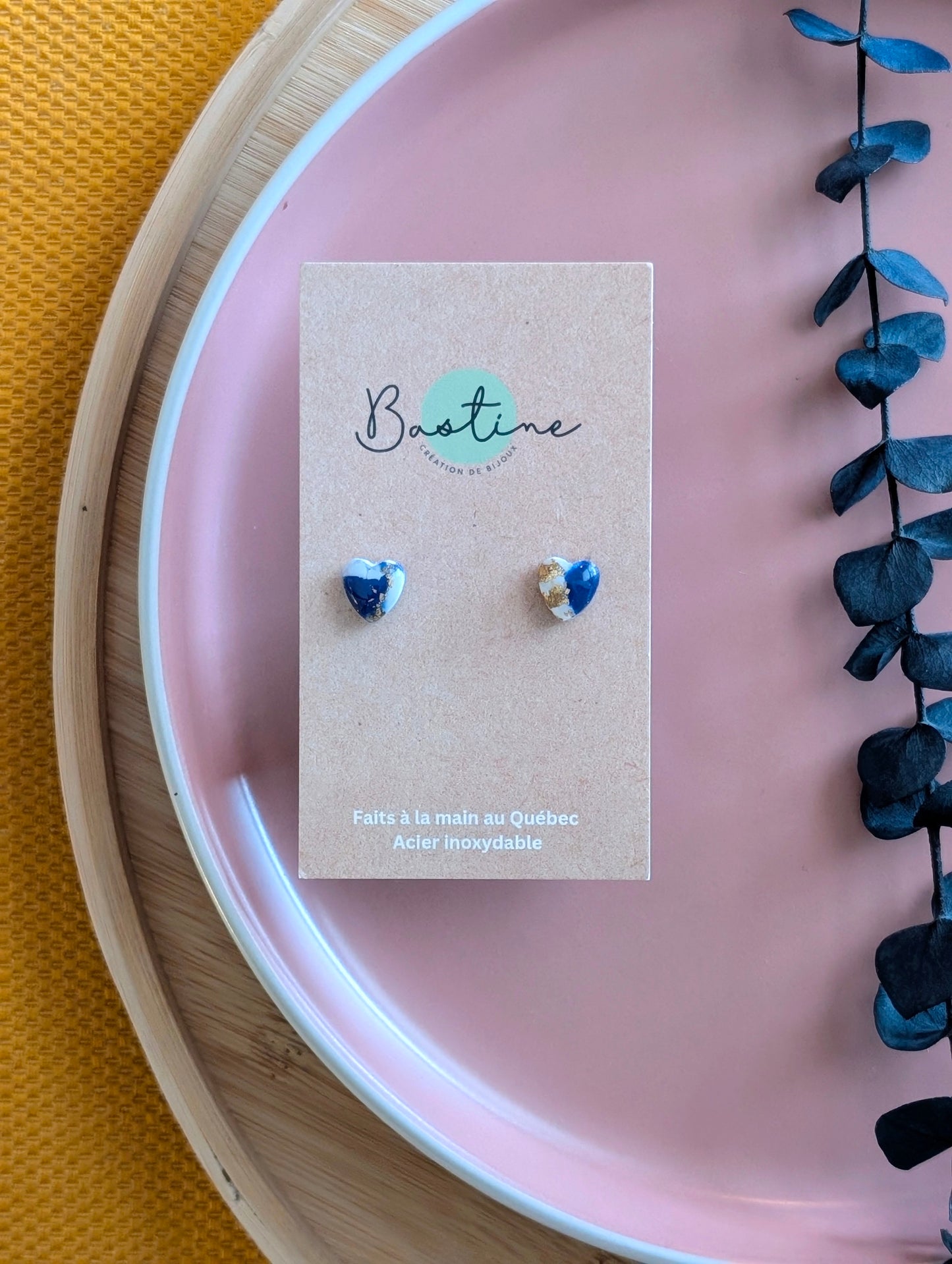 PROMO - Mini coeurs marbrés bleus