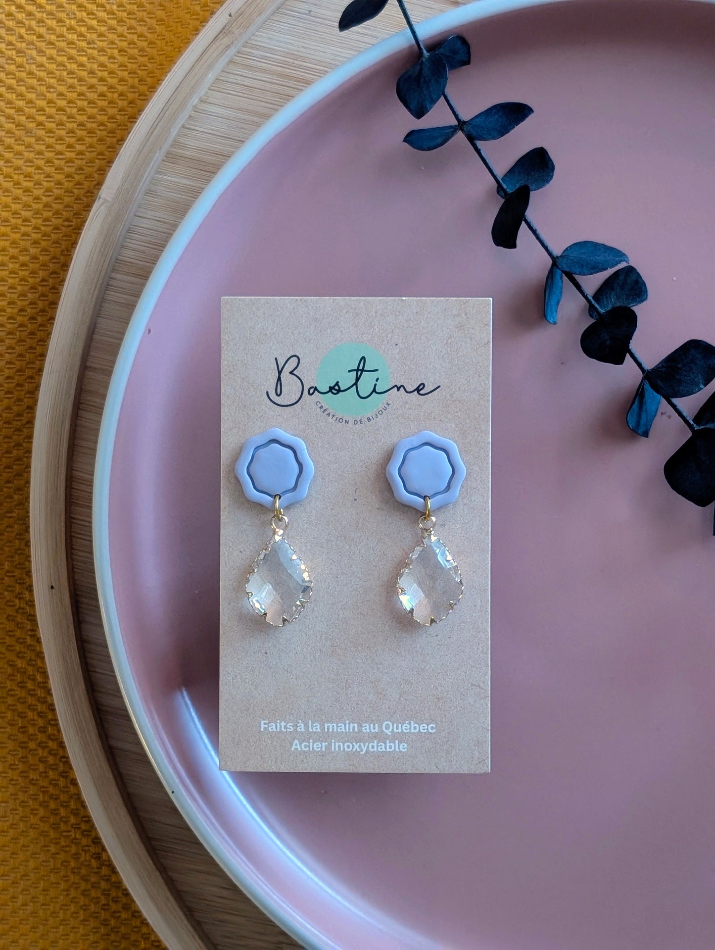 PROMO - Boucles lilas avec bille de verre