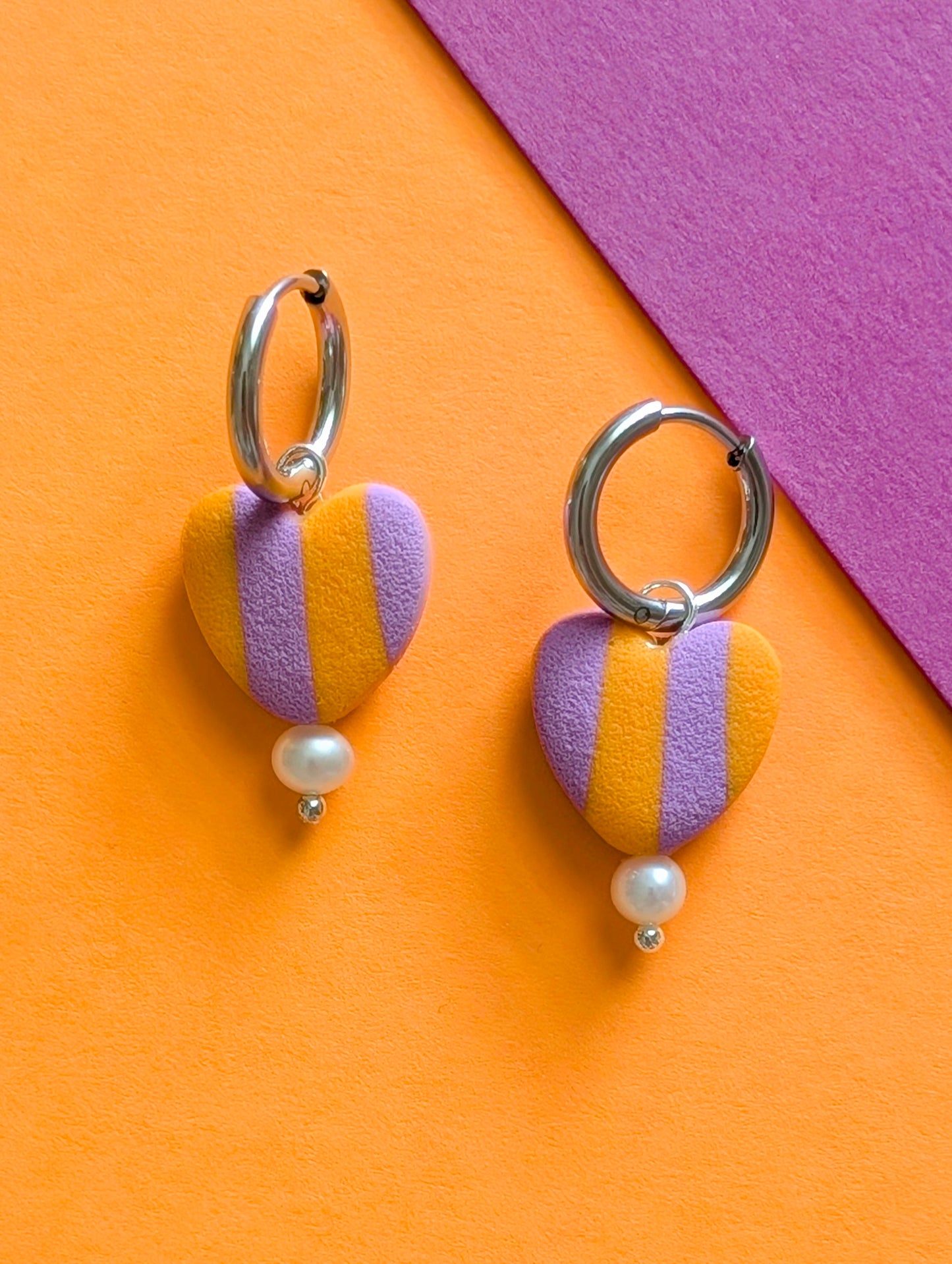 Gabriella - Boucles d'oreilles pendantes en argile polymère, anneaux en acier inoxydable hypoallergène