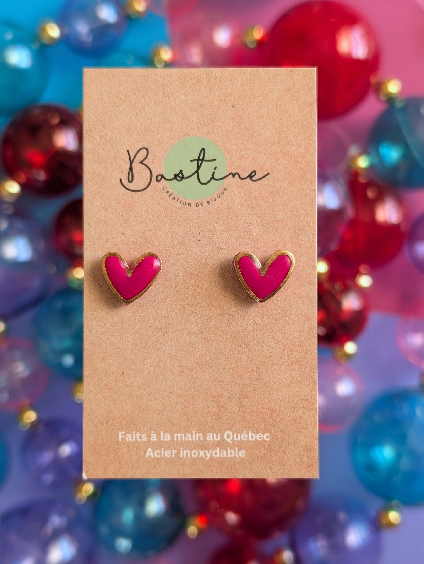 Pink Hearts with Charms - Hypoallergenic Stainless Steel Polymer Clay Stud Earrings