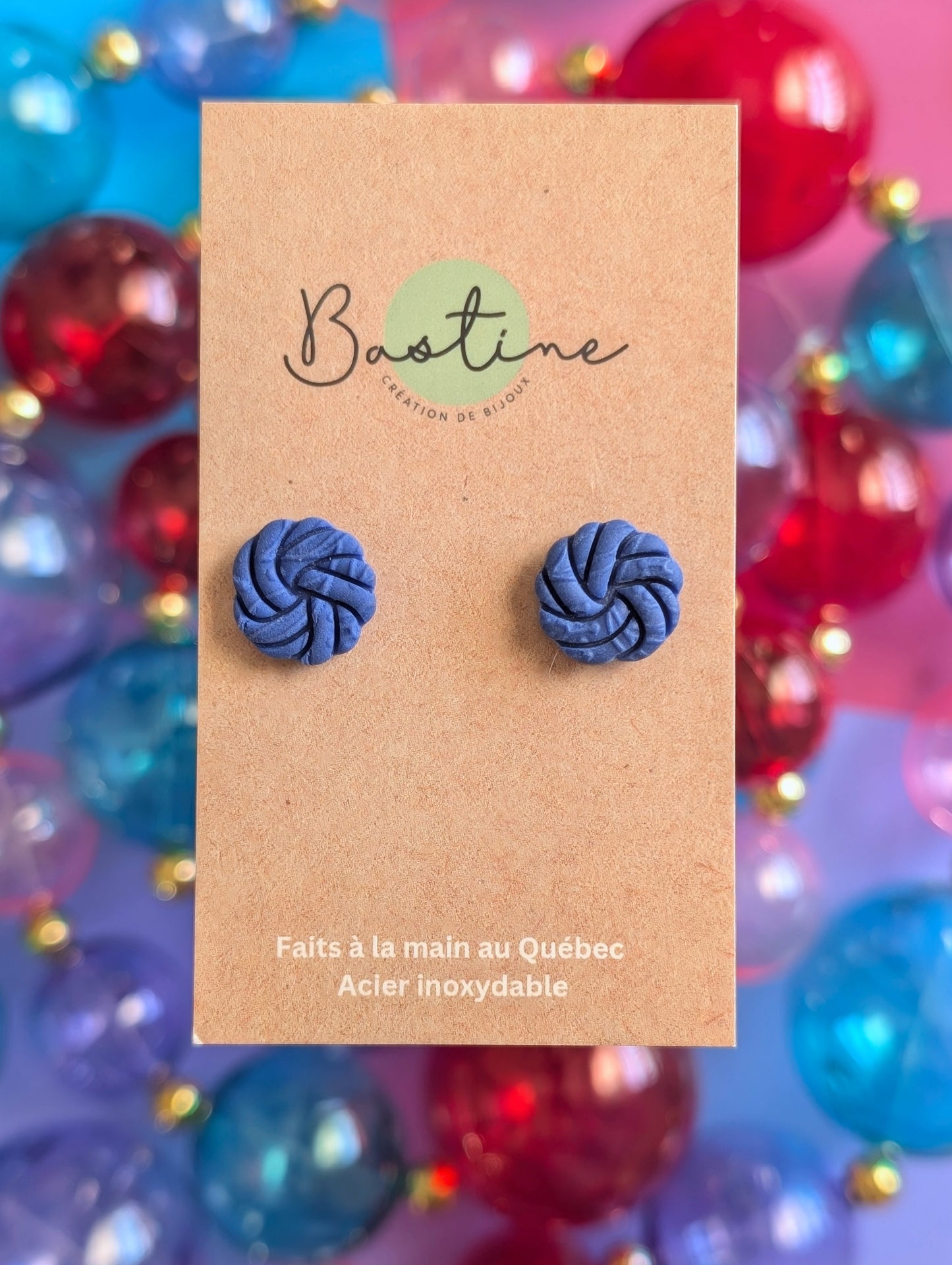 Pink Twisted Studs - Polymer Clay and Hypoallergenic Stainless Steel Stud Earrings