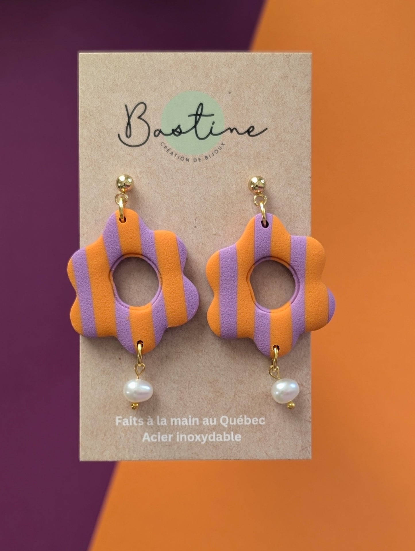 Gaëlle - Boucles d'oreilles pendantes en argile polymère et acier inoxydable hypoallergène