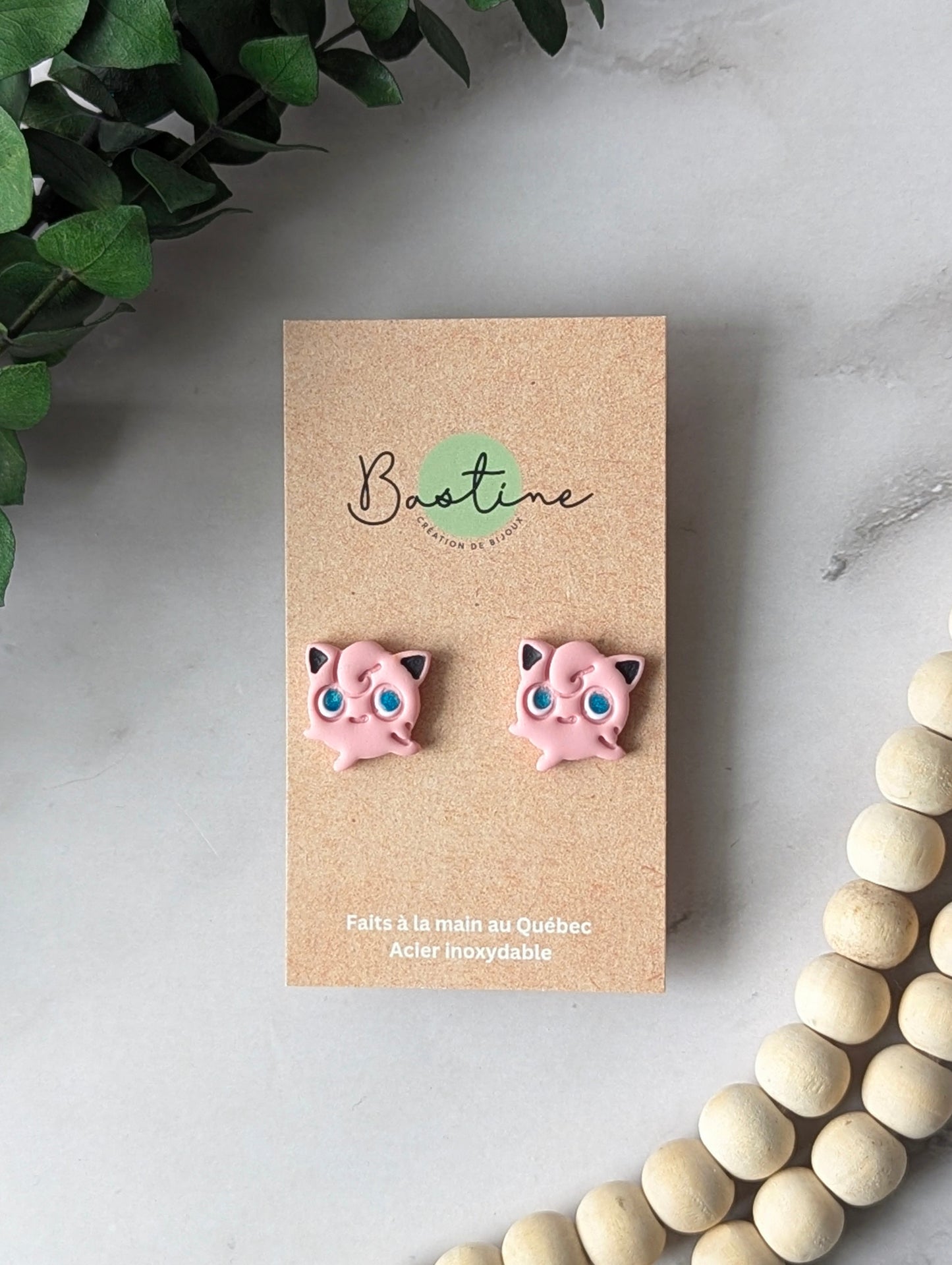J!gglypuff - Boucles d'oreilles studs argile polymère et acier inoxydable hypoallergène