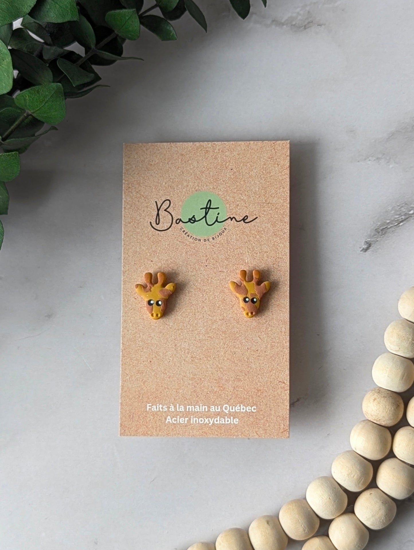 Girafes - Boucles d'oreilles studs en argile polymère acier inoxydable hypoallergène