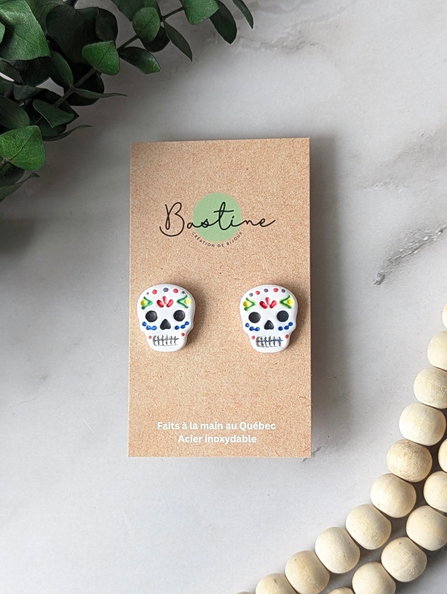 Sugar skulls - Hypoallergenic stainless steel polymer clay stud earrings