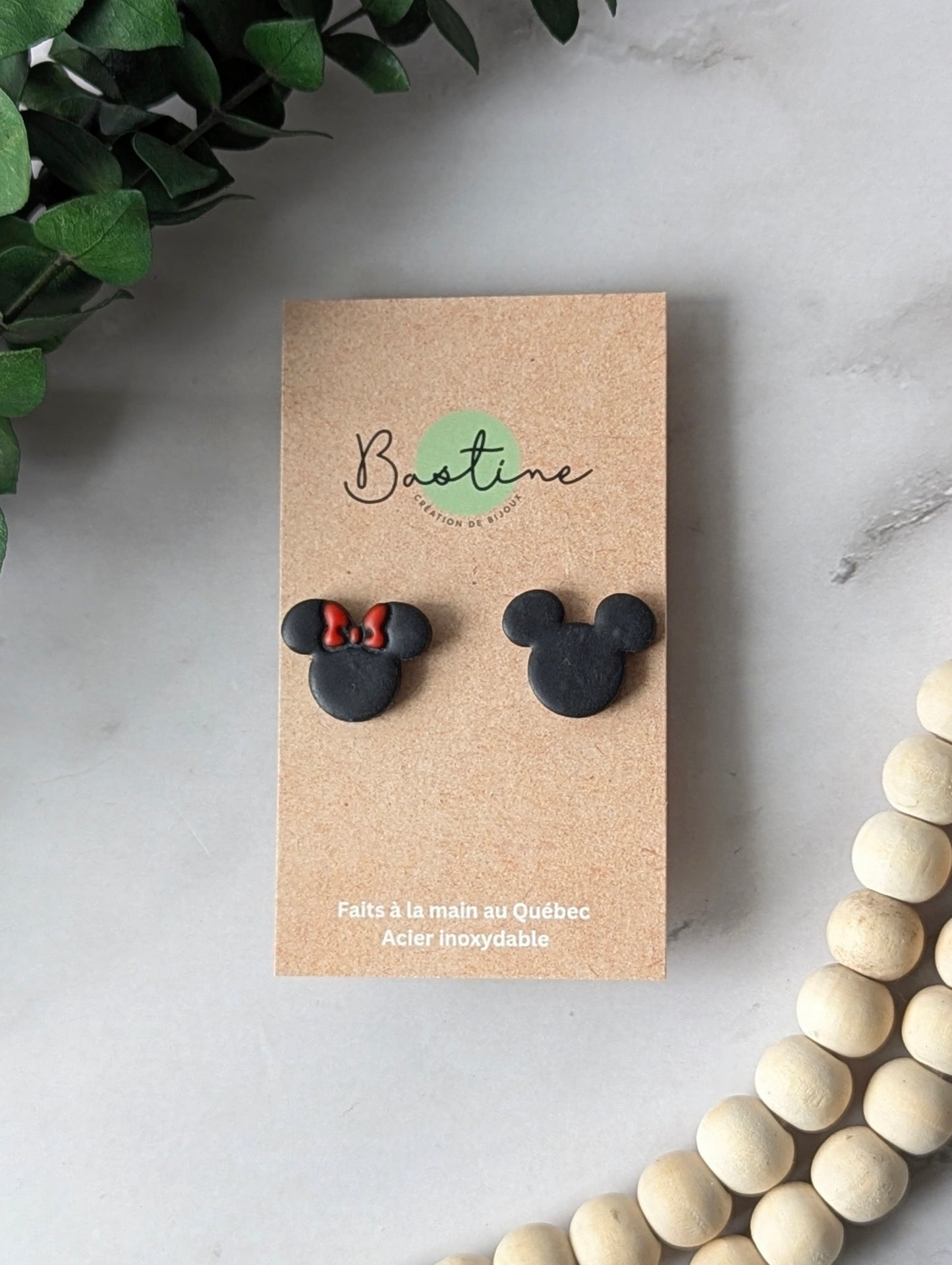 M!ckey - Boucles d'oreilles studs en argile polymère acier inoxydable hypoallergène