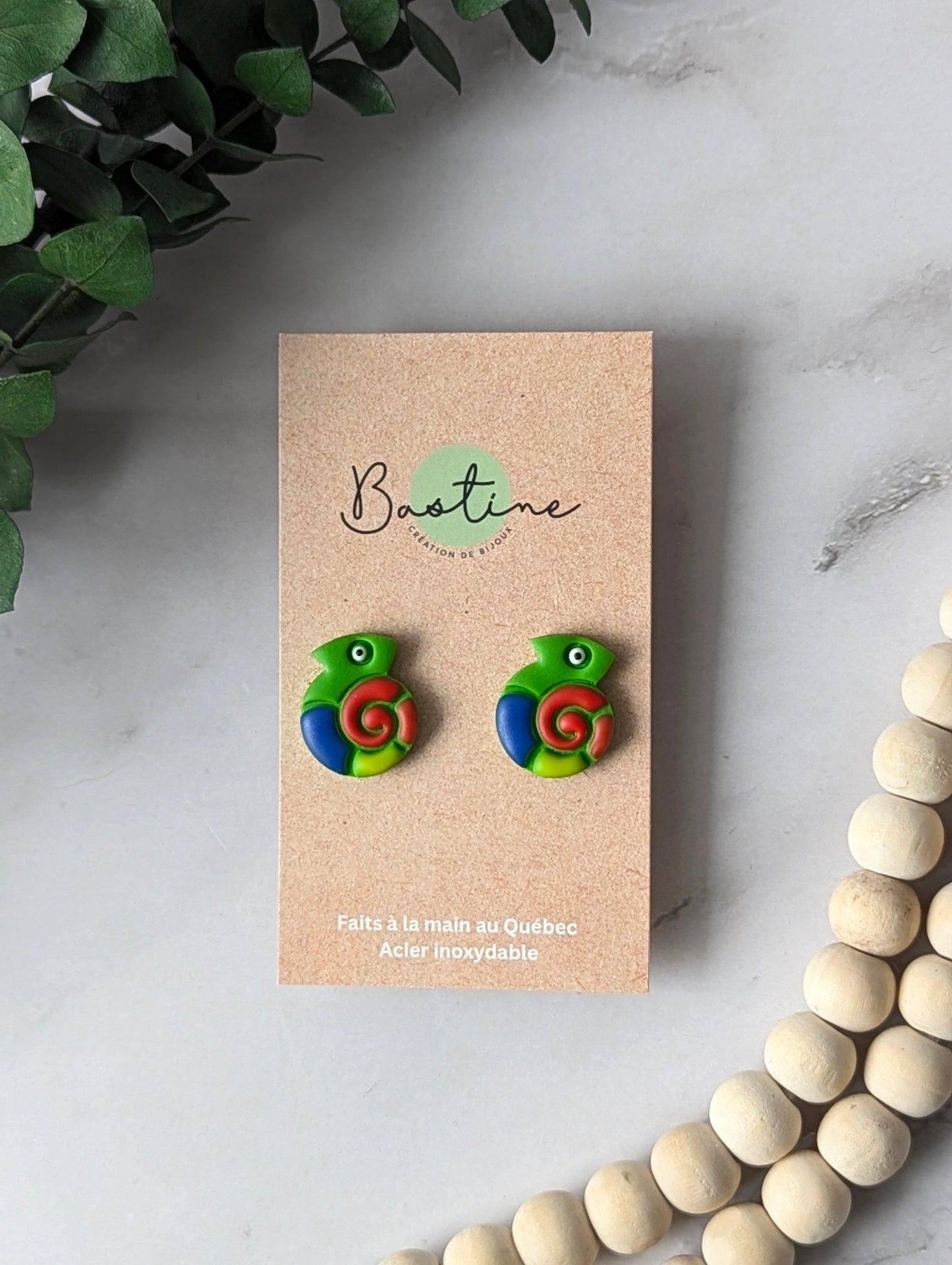 Caméléons - Boucles d'oreilles studs argile polymère et acier inoxydable hypoallergène