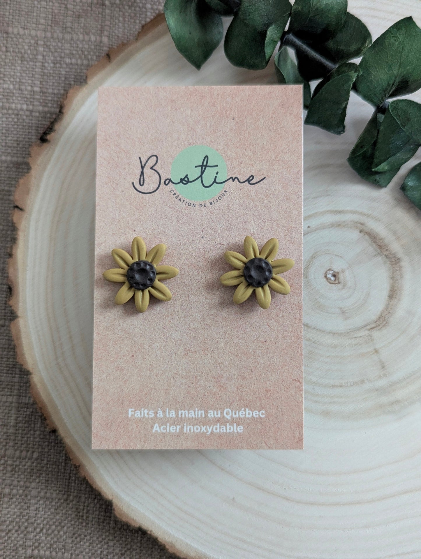 Tournesols - Boucles d'oreilles studs en argile polymère acier inoxydable hypoallergène