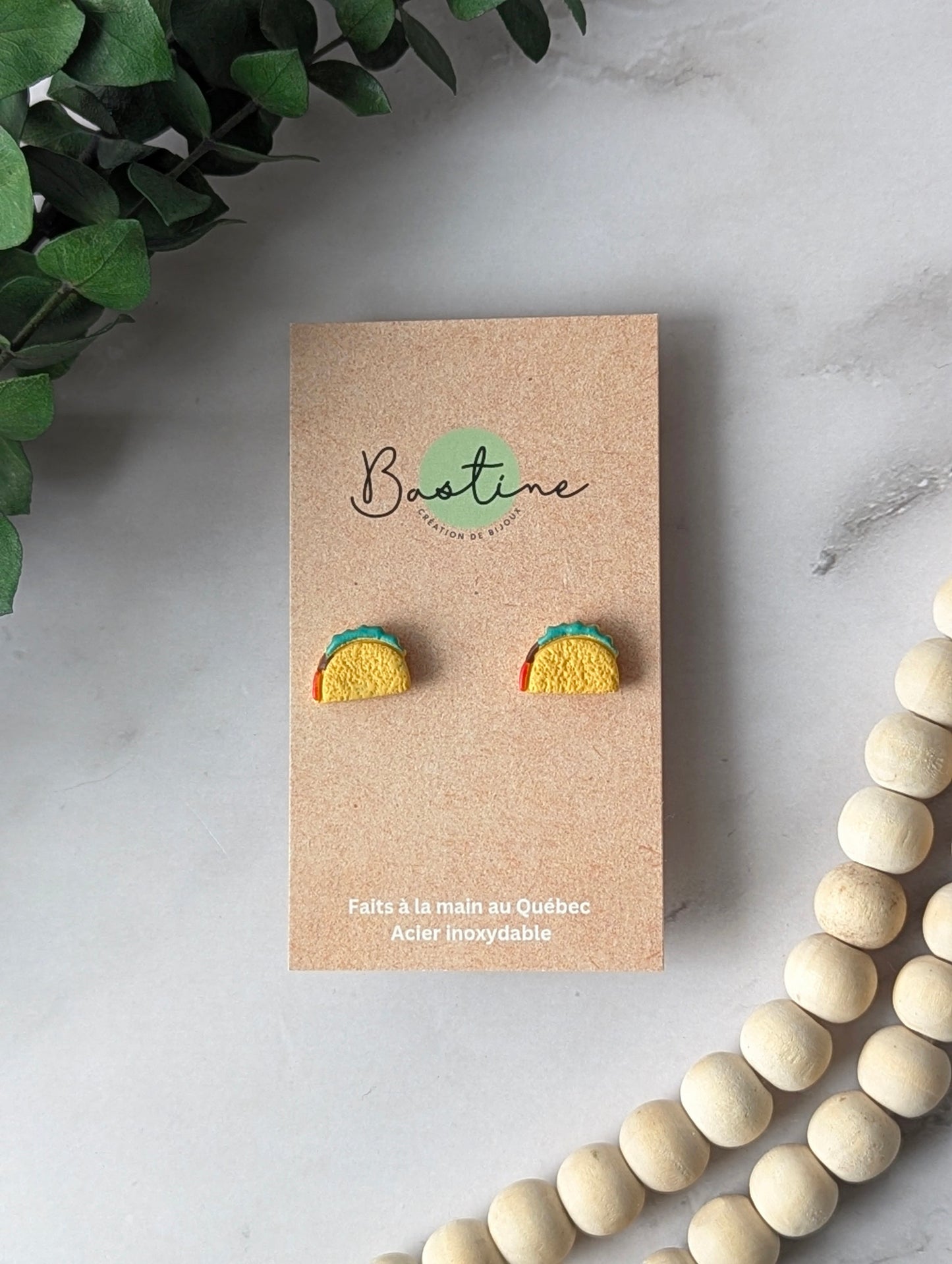 Tacos - Boucles d'oreilles studs en argile polymère acier inoxydable hypoallergène