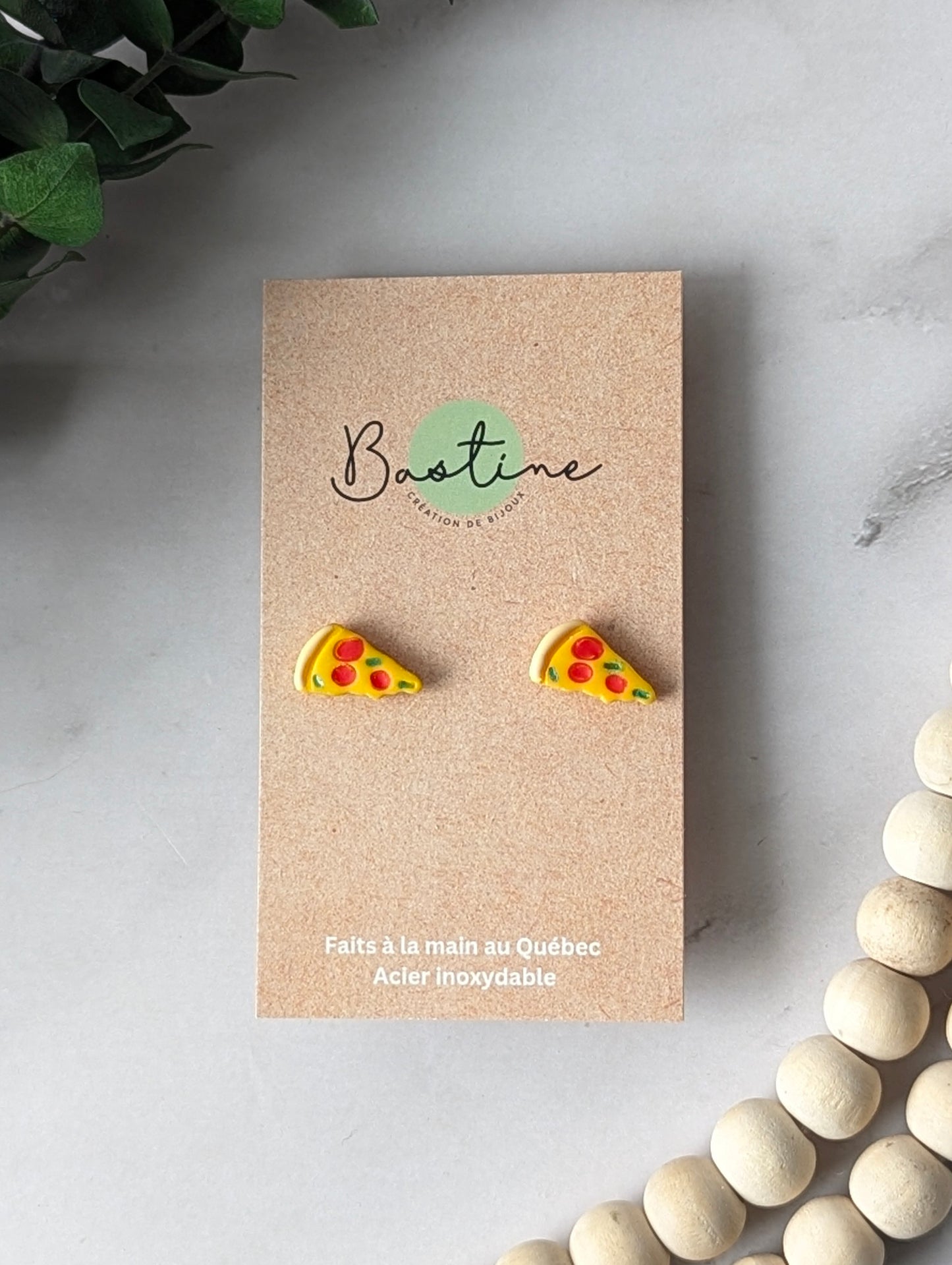 Pizza - Boucles d'oreilles studs en argile polymère acier inoxydable hypoallergène