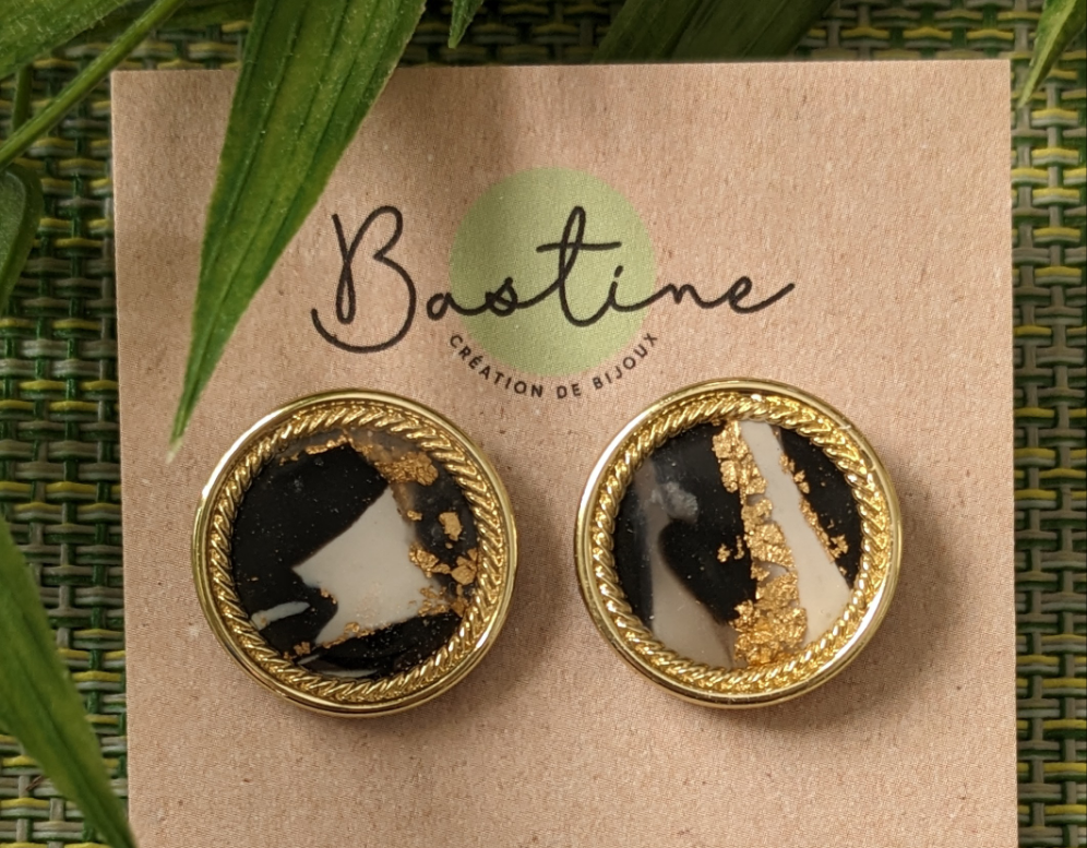 Solange Tuxedo - Hypoallergenic stainless steel polymer clay stud earrings