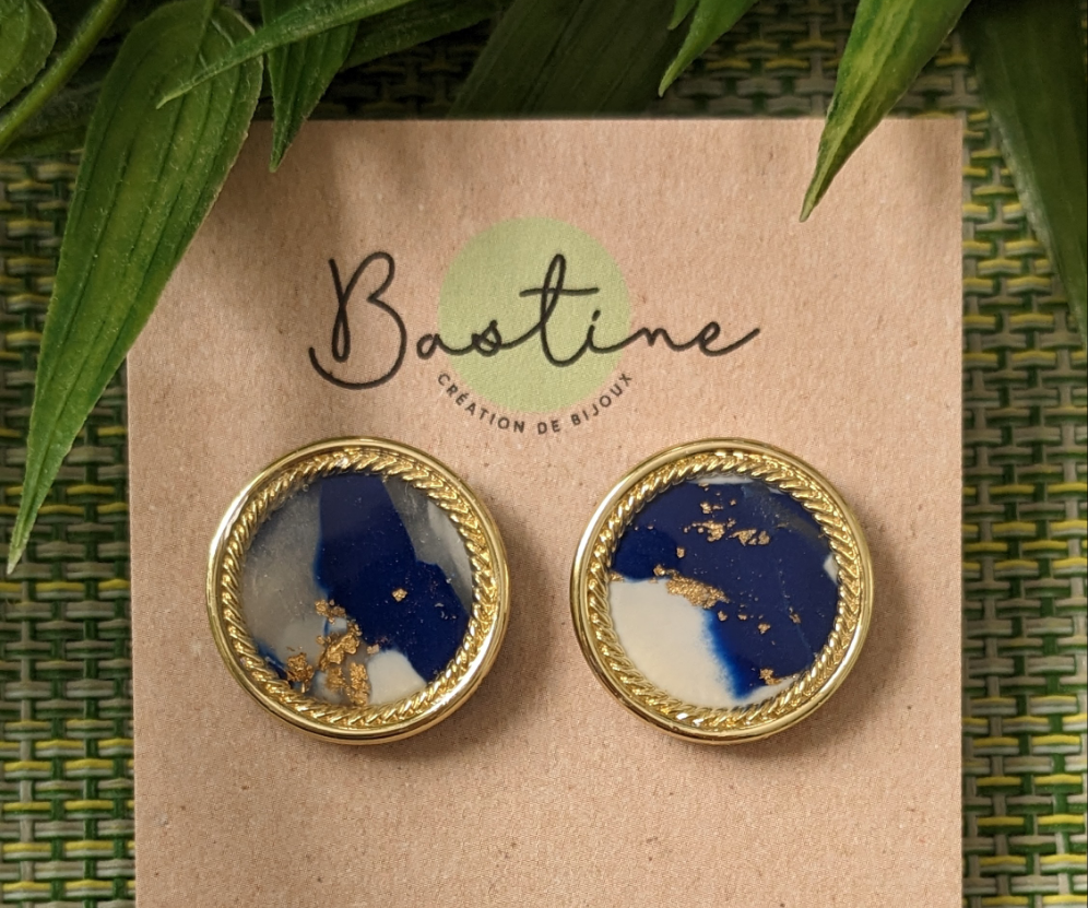 Solange sodalite - Hypoallergenic stainless steel polymer clay stud earrings