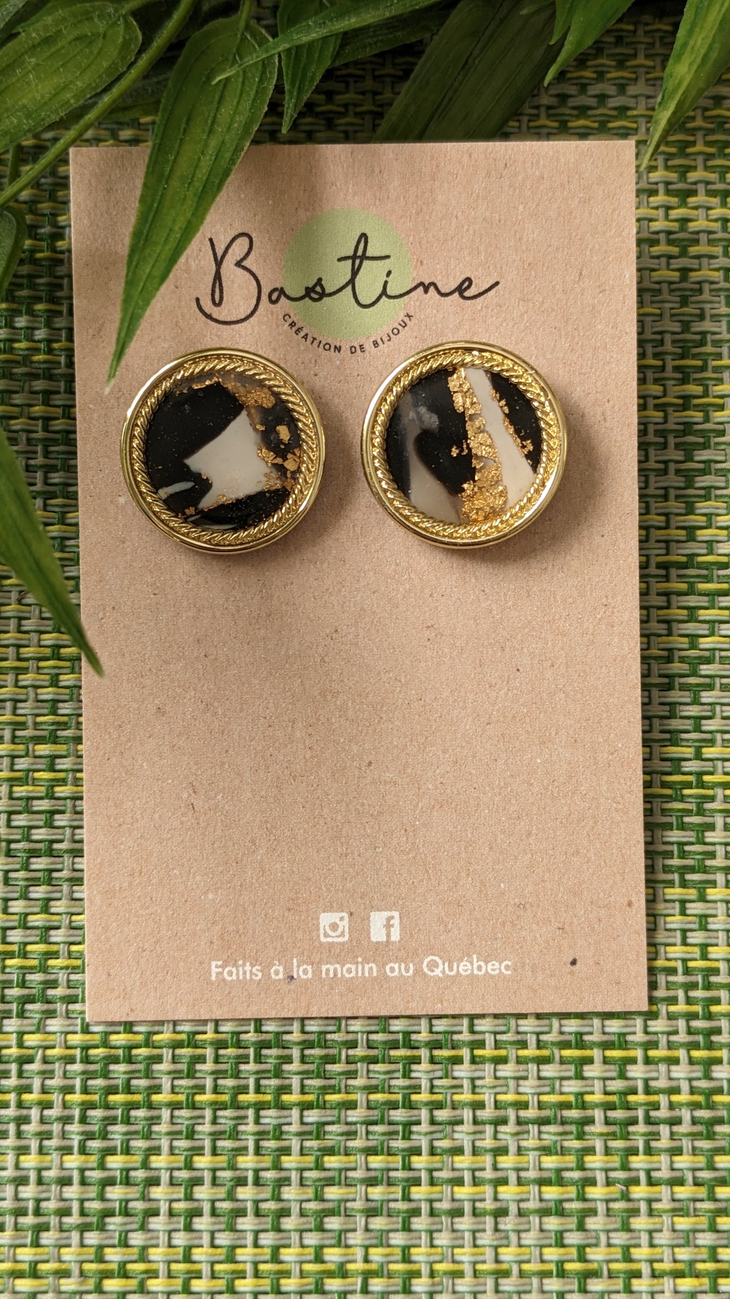 Solange Tuxedo - Hypoallergenic stainless steel polymer clay stud earrings