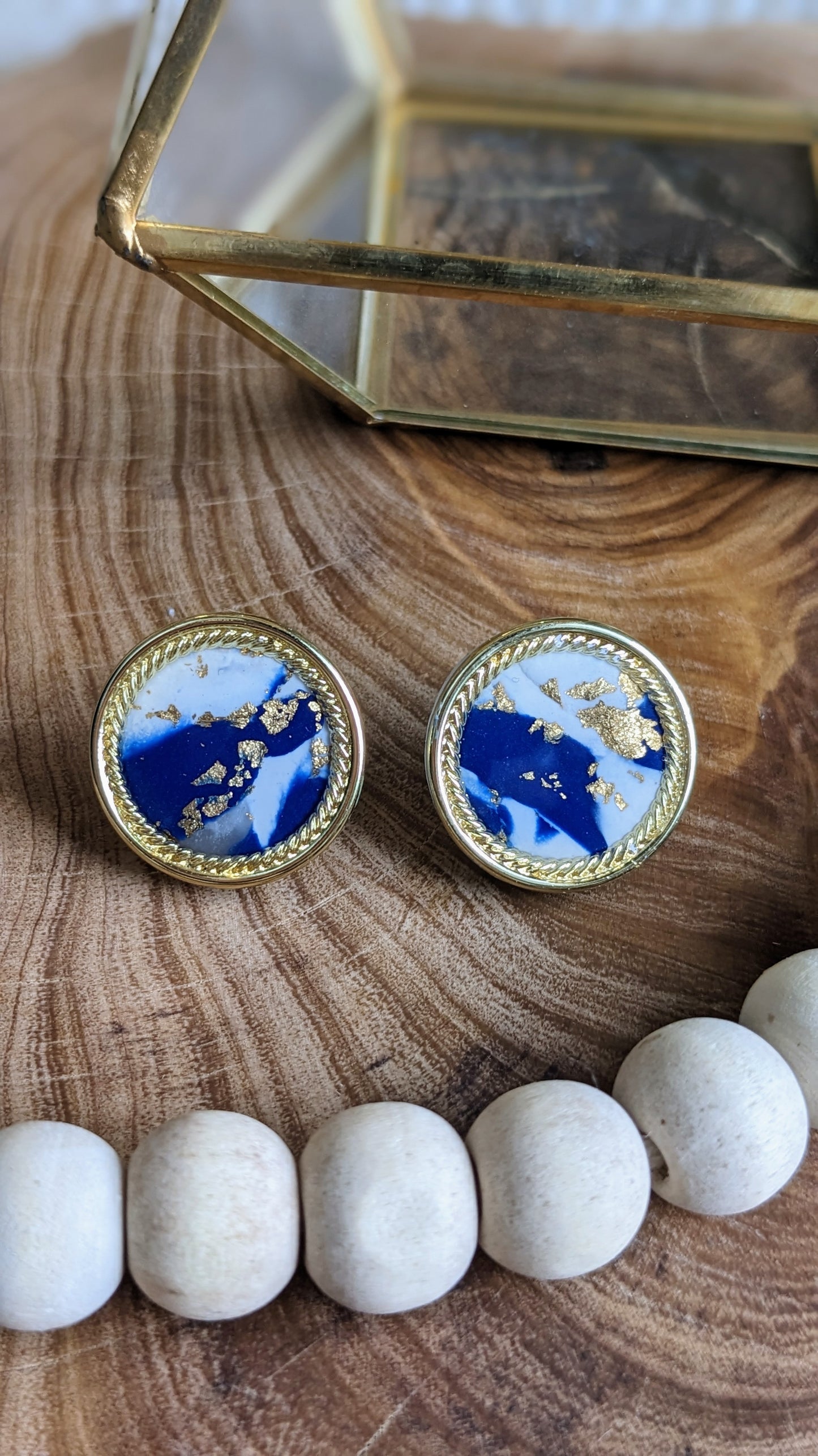 Solange sodalite - Hypoallergenic stainless steel polymer clay stud earrings