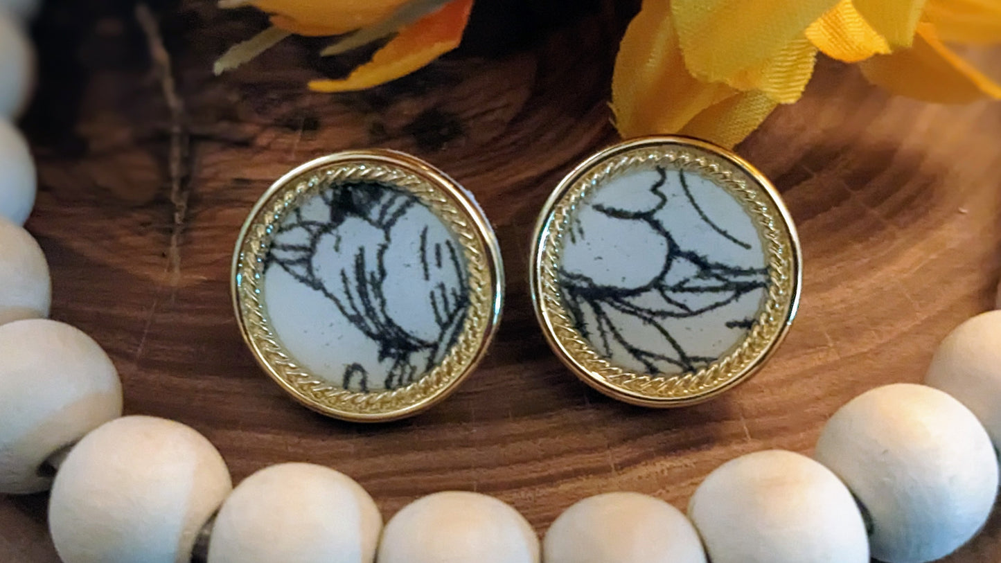 Solange black and white - Hypoallergenic stainless steel polymer clay stud earrings