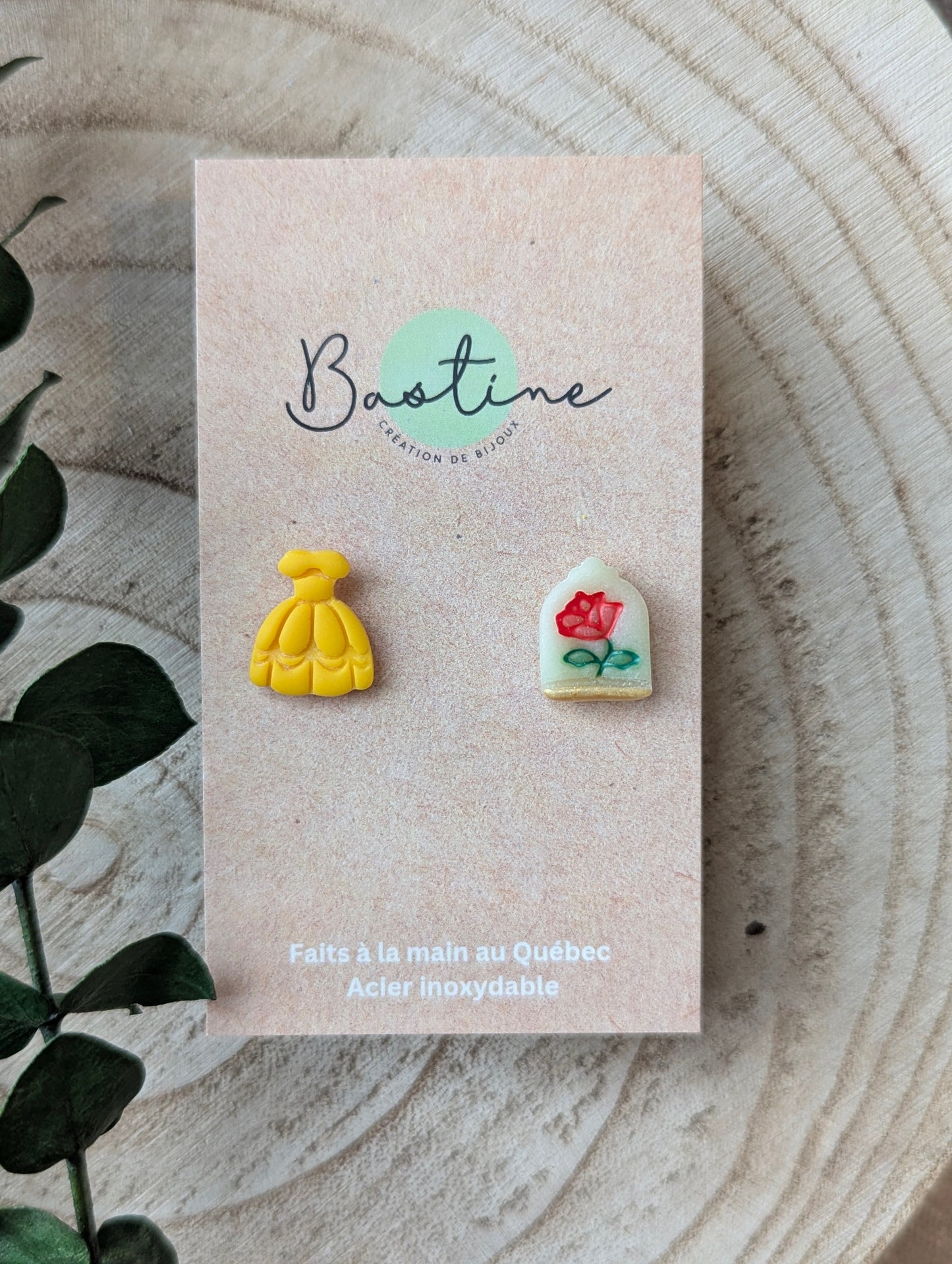 Belle et bête - Boucles d'oreilles studs en argile polymère acier inoxydable hypoallergène