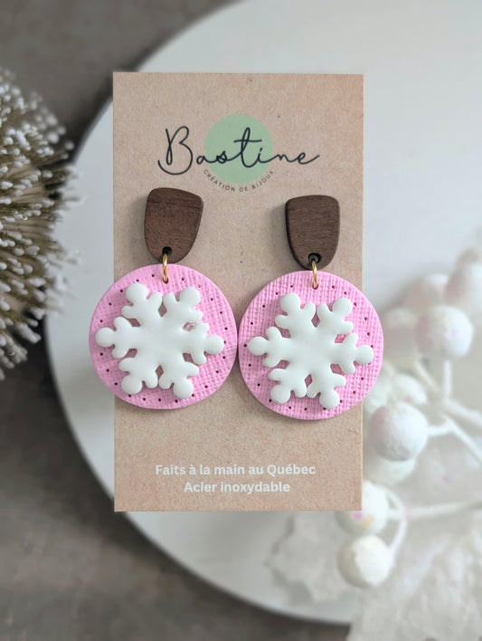 Flocons - Boucles d'oreilles pendantes en argile polymère et acier inoxydable hypoallergène