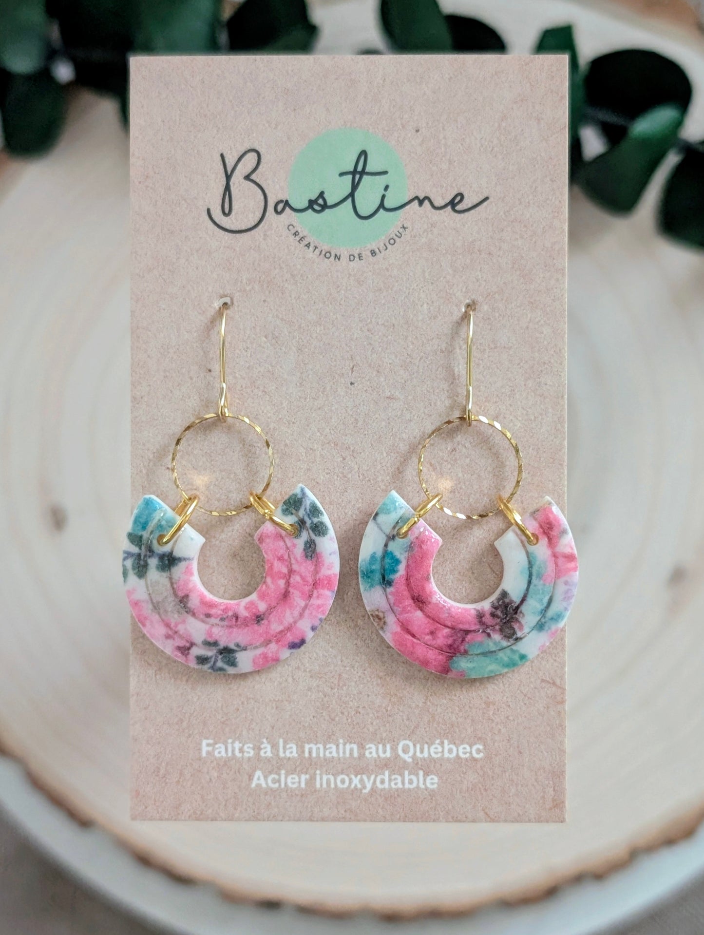 Phoebe - Boucles d'oreilles pendantes en argile polymère et acier inoxydable hypoallergène