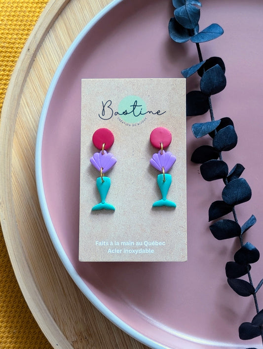 Ariel - Hypoallergenic stainless steel polymer clay dangle earrings