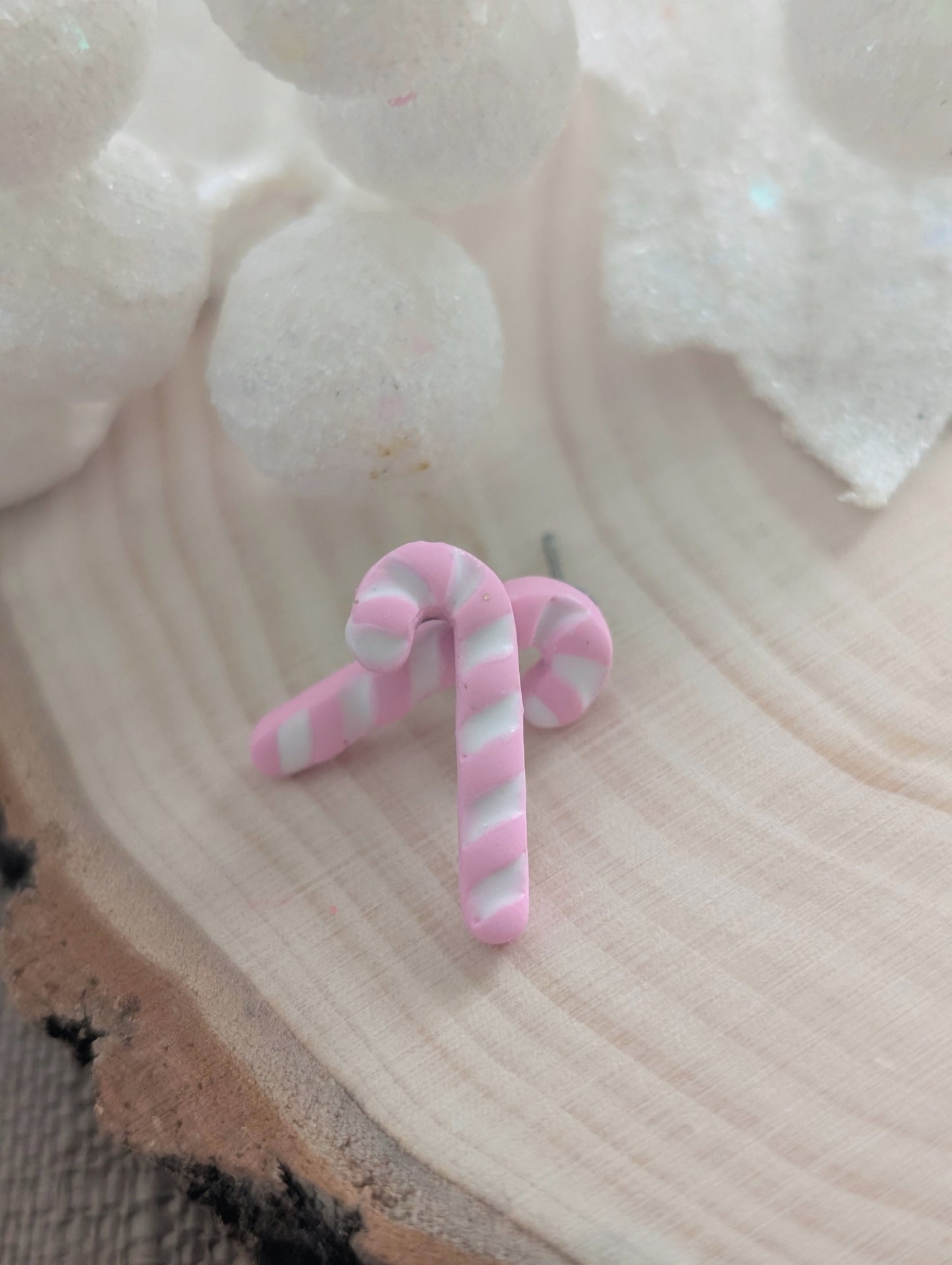 Canne de bonbons - Boucles d'oreilles studs en argile polymère et acier inoxydable hypoallergène