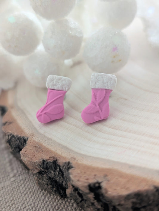 Bas de Noël - Boucles d'oreilles studs en argile polymère et acier inoxydable hypoallergène