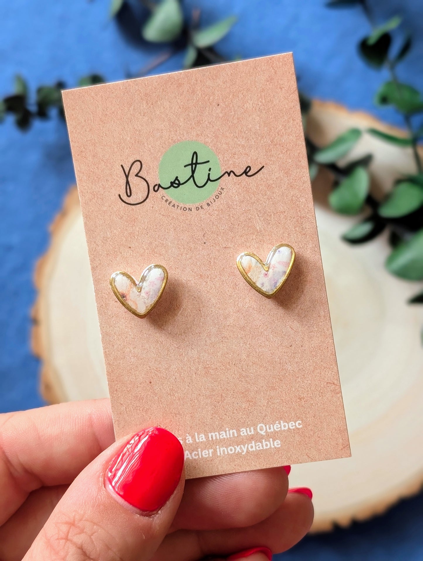 Sage Hearts with Charms - Hypoallergenic Stainless Steel Polymer Clay Stud Earrings