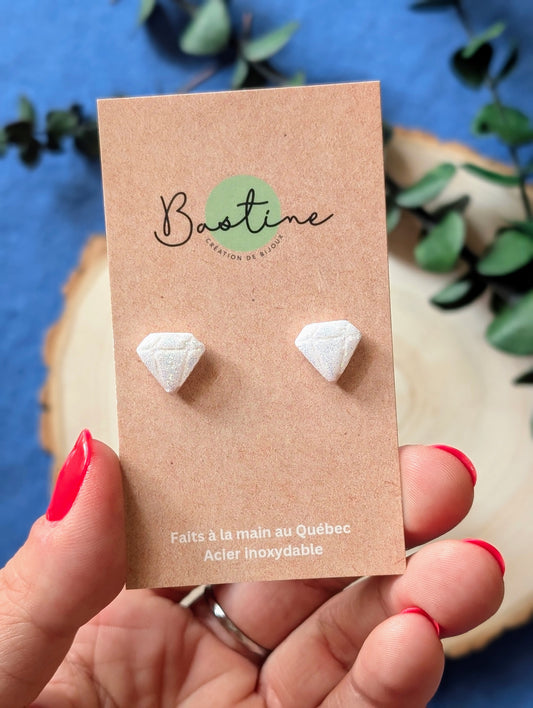Diamants - Boucles d'oreilles studs en argile polymère acier inoxydable hypoallergène