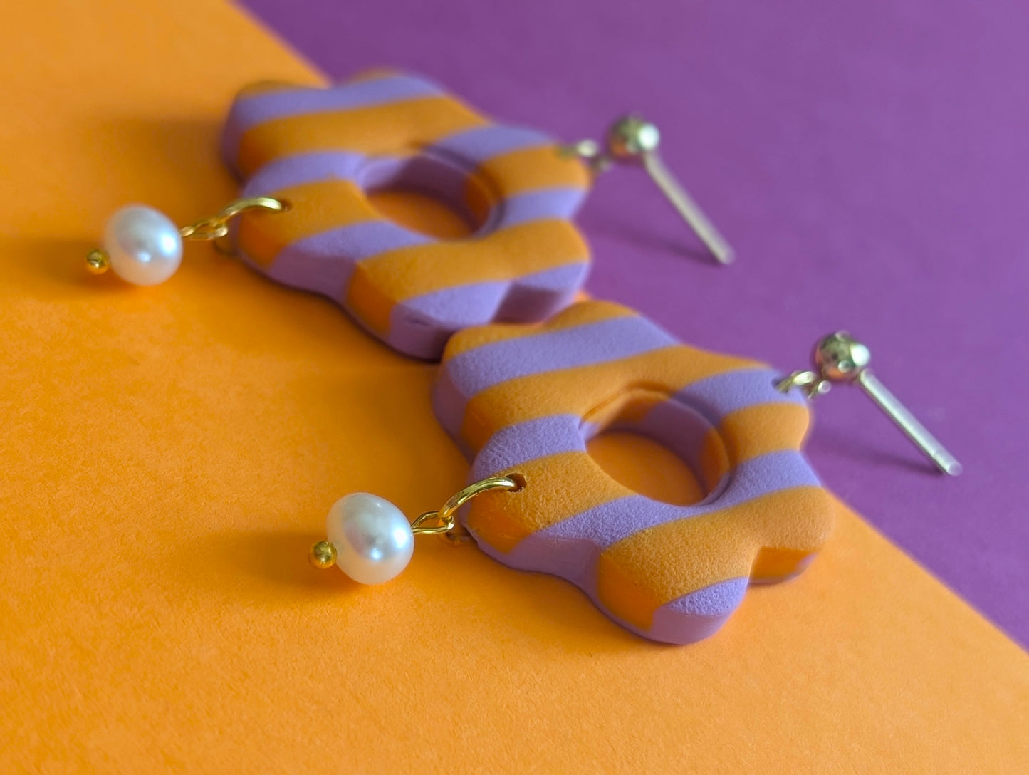 Gaëlle - Boucles d'oreilles pendantes en argile polymère et acier inoxydable hypoallergène