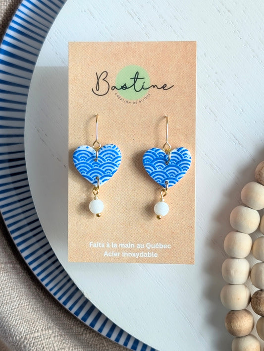 Karina - Boucles d'oreilles pendantes en argile polymère et acier inoxydable hypoallergène