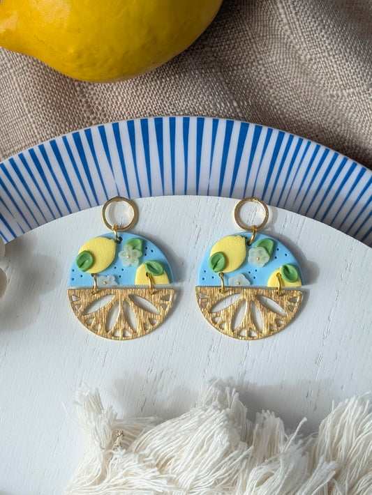 Léonie - Boucles d'oreilles pendantes en argile polymère et acier inoxydable hypoallergène