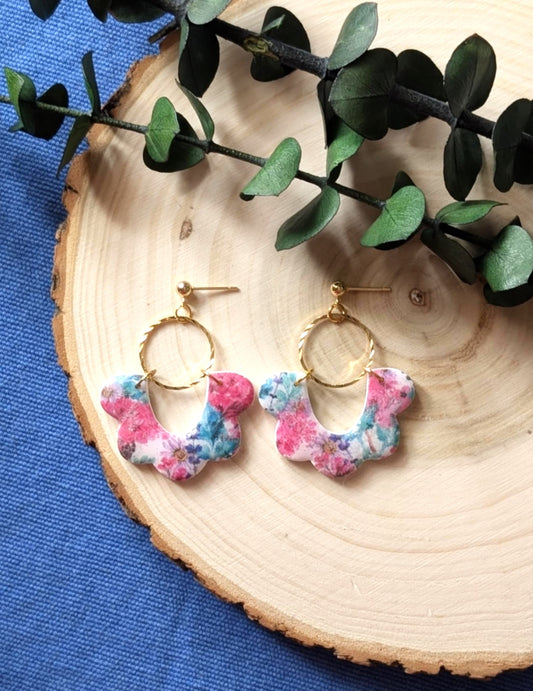 Louisette Damier mauve - Hypoallergenic stainless steel polymer clay dangling earrings