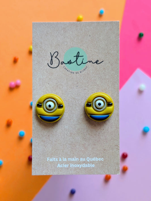 M!nions - Boucles d'oreilles studs en argile polymère acier inoxydable hypoallergène