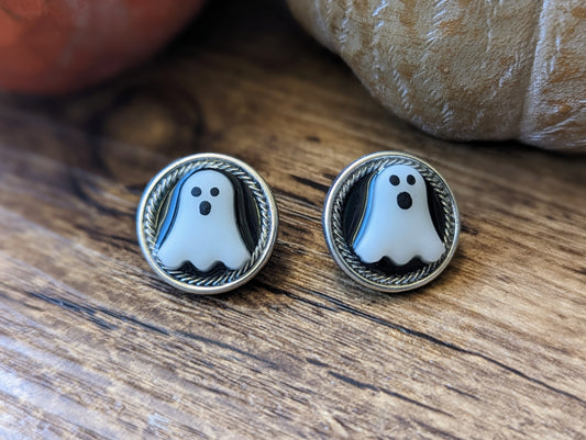 Halloween - Boutons ronds fantômes avec anneaux argents